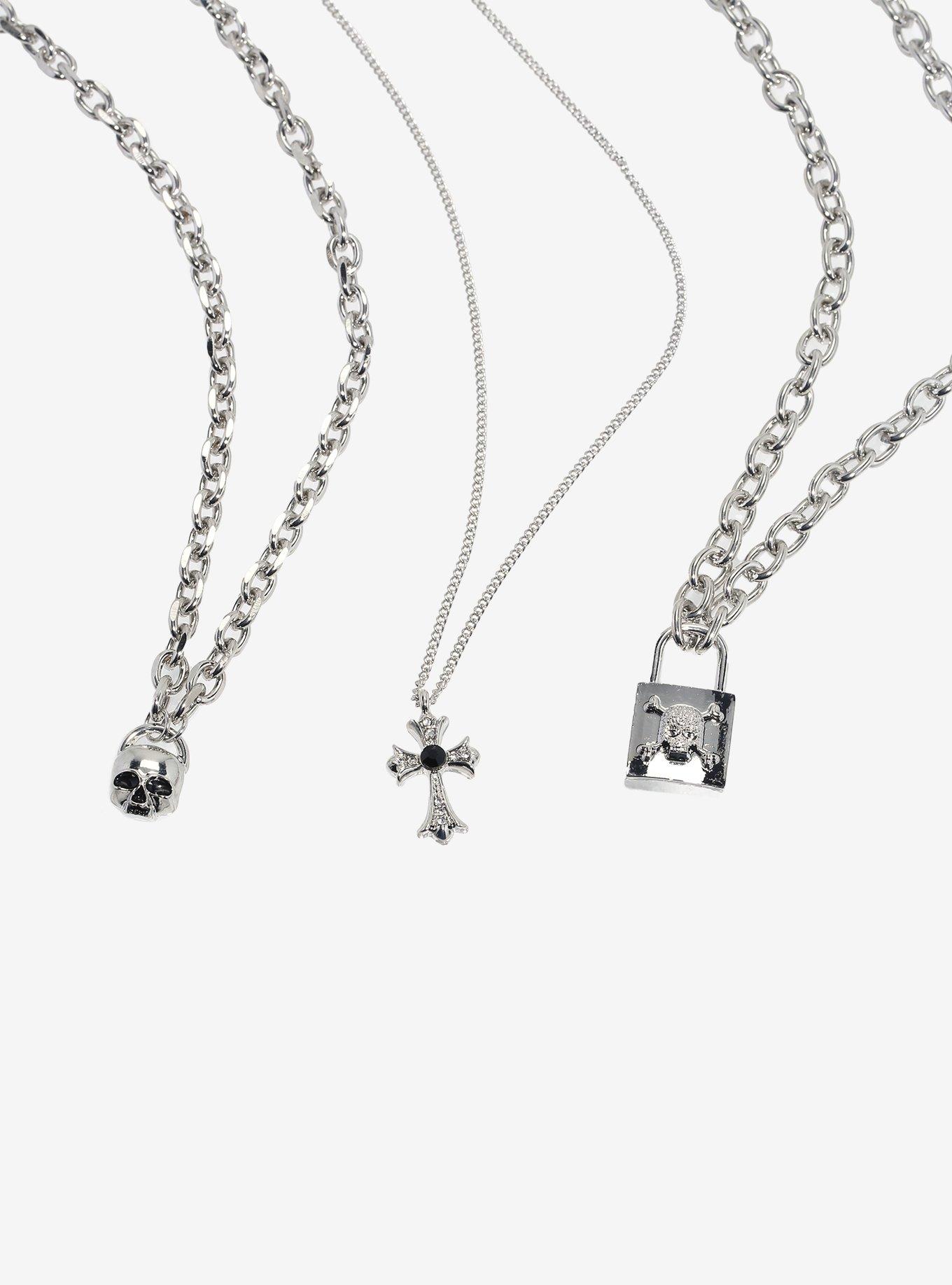 Cross Padlock Skull Chain Necklace Set, , alternate