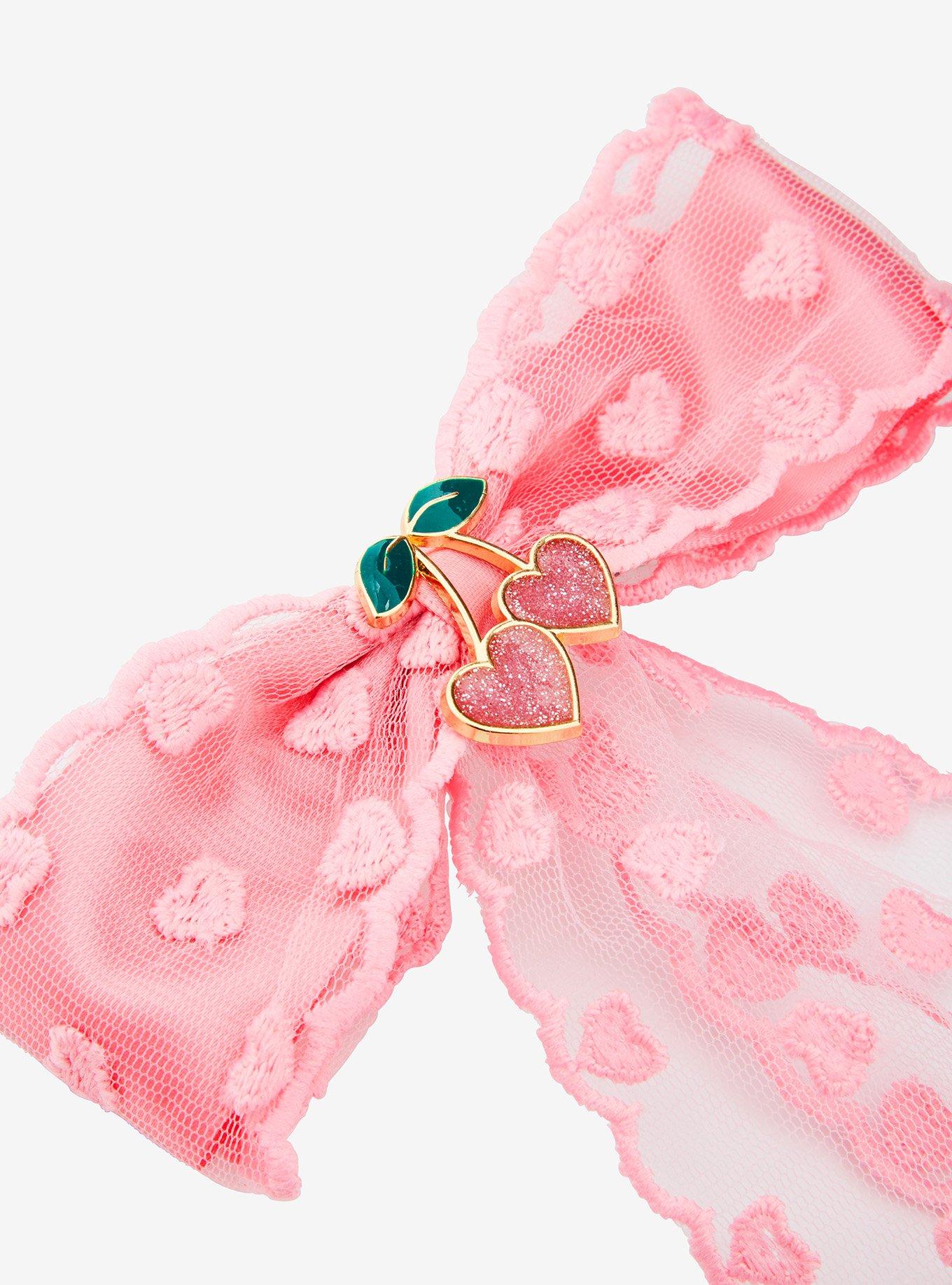 Sweet Society Heart Lace Cherry Hair Bow, , hi-res