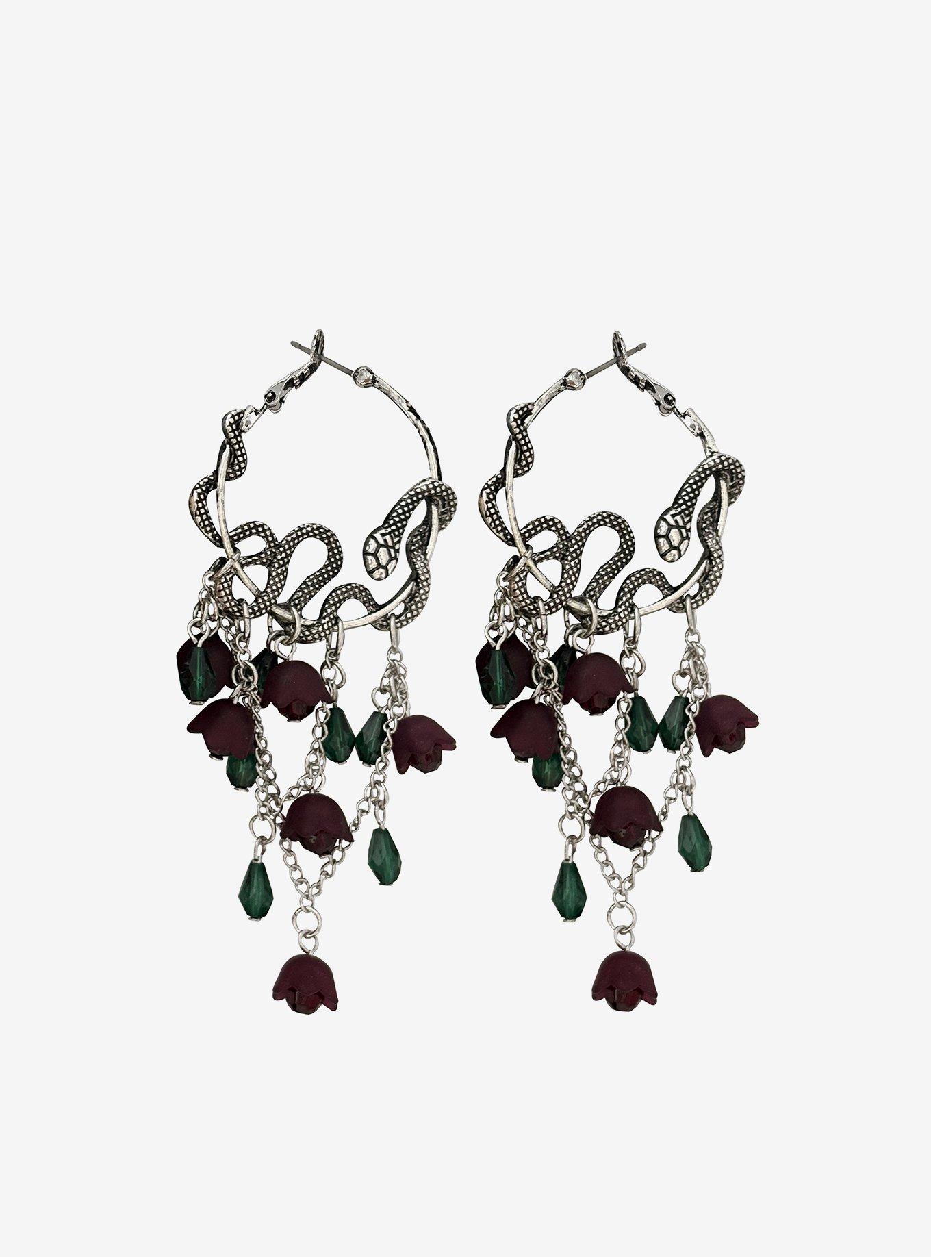 Thorn & Fable Snake & Dark Flower Hoop Earrings, , alternate