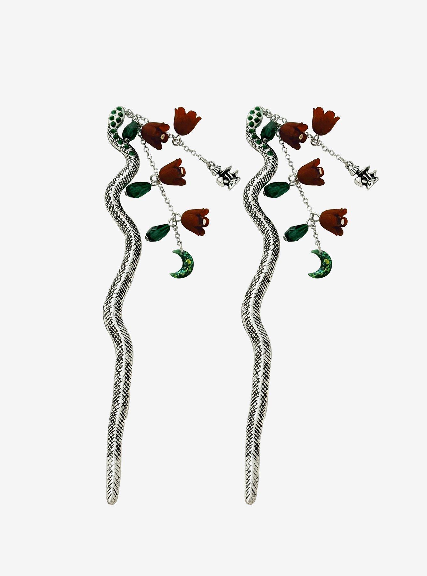 Thorn & Fable Snake & Dark Flowers Hair Sticks, , hi-res