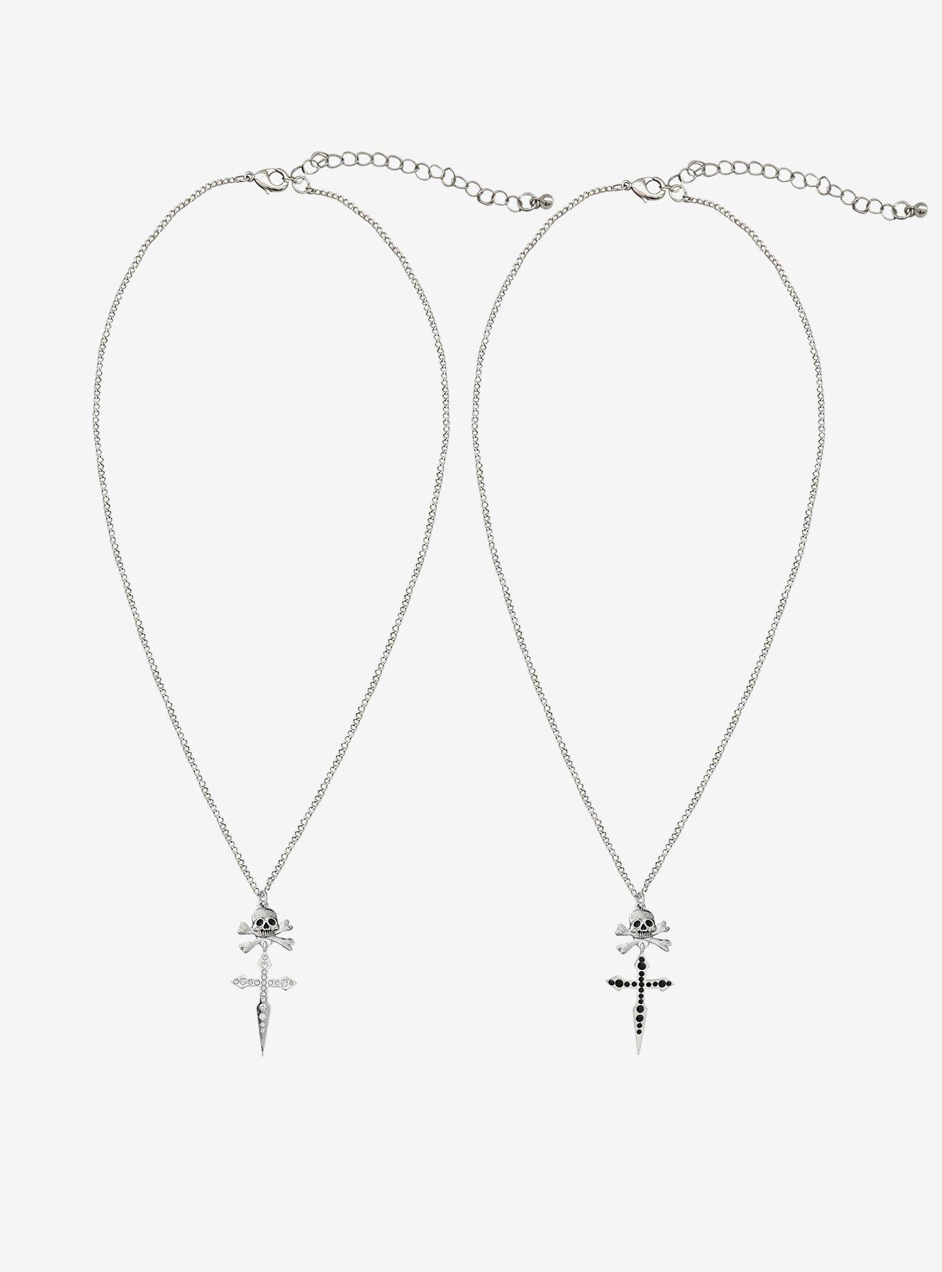 Skull & Crossbones Dagger Cross Best Friend Necklace Set, , hi-res