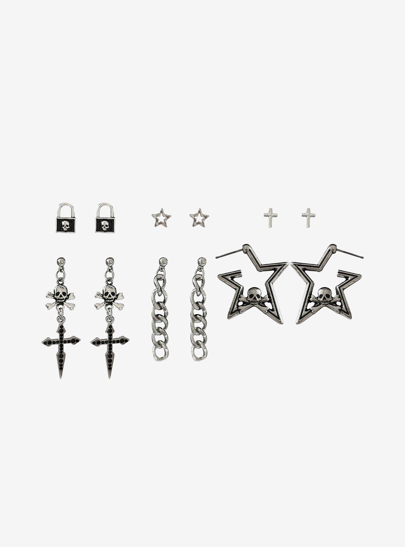 Skull, Chain & Lock Earring Set, , hi-res