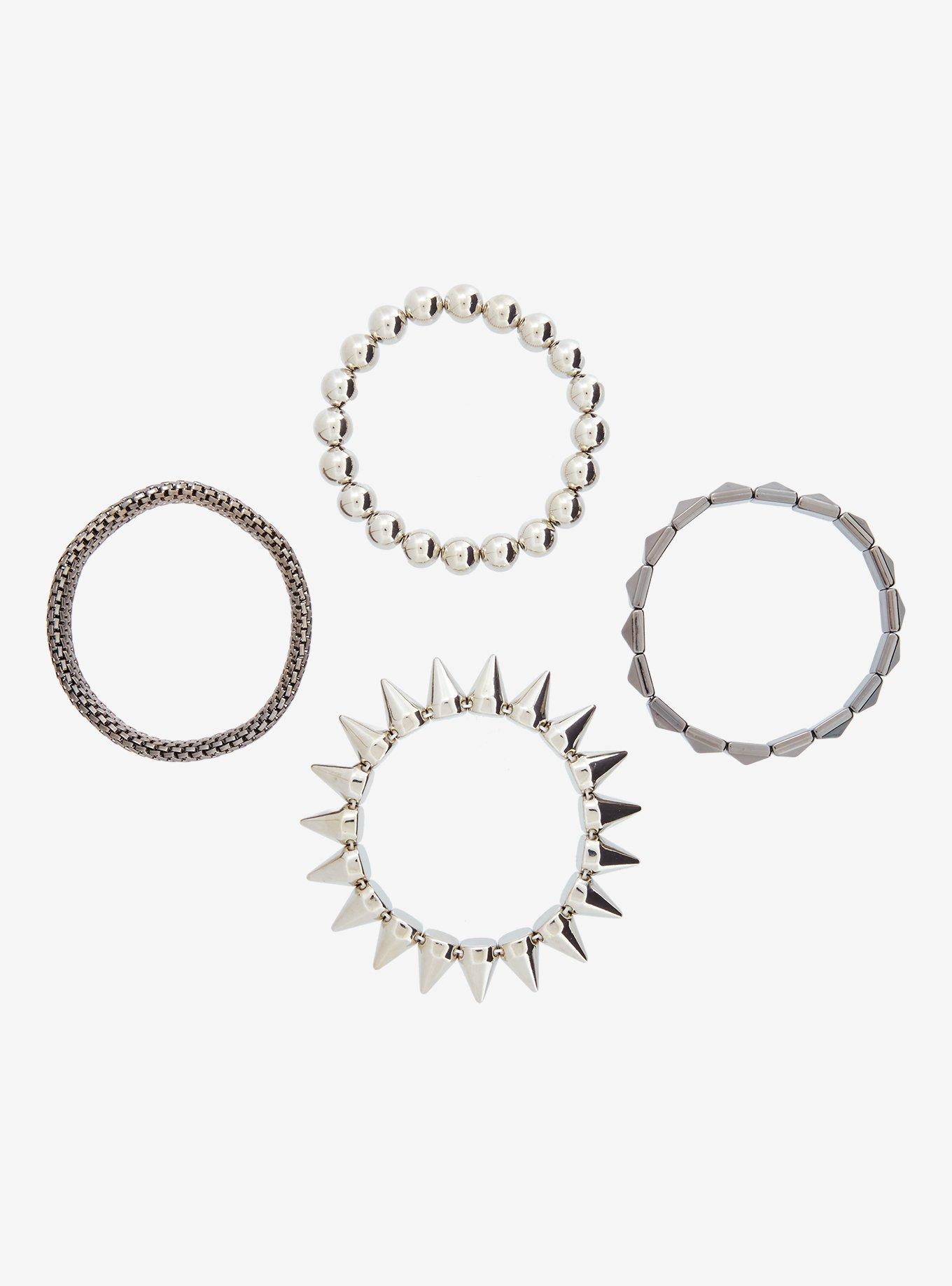 Silver Spike Stud Chain Bracelet Set, , hi-res
