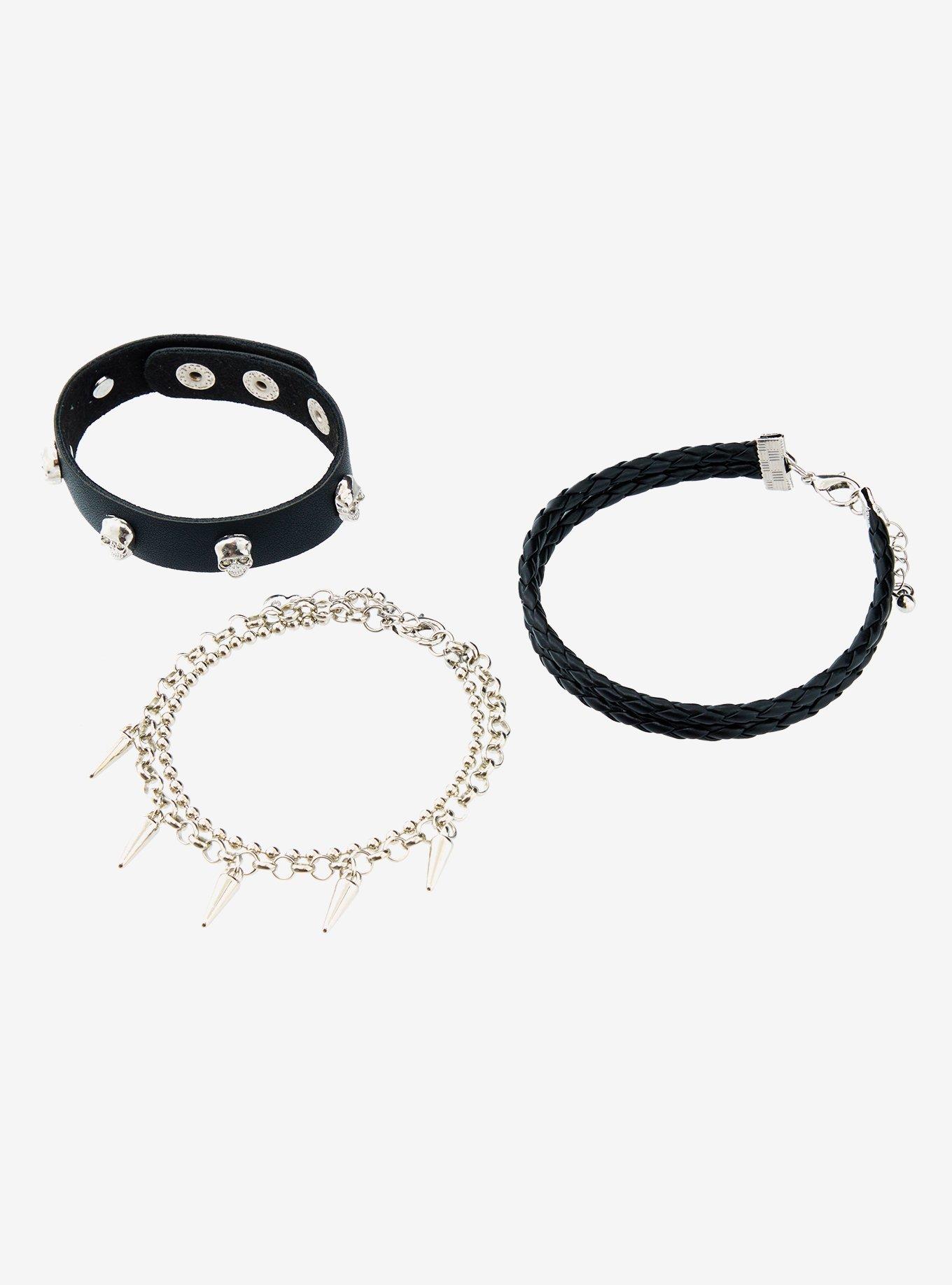 Skull Spike Chain Cuff Bracelet Set, , hi-res