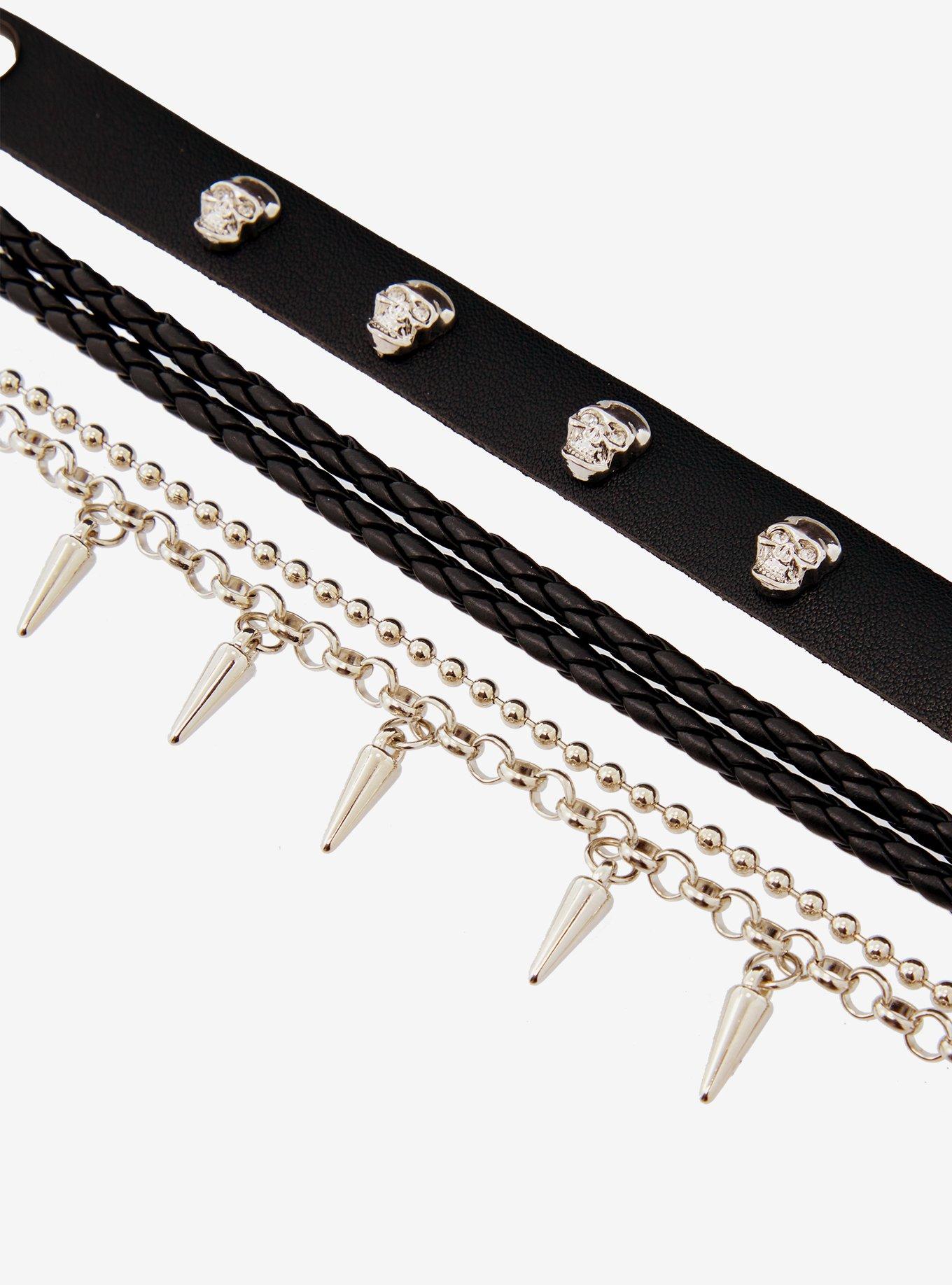 Skull Spike Chain Cuff Bracelet Set, , alternate