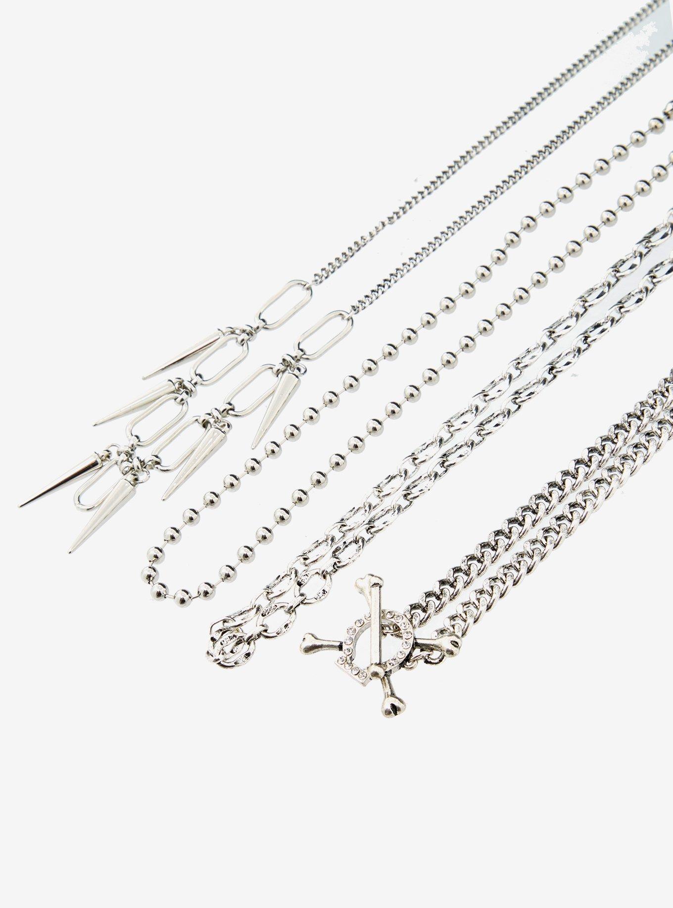 Silver Spike Chain Crossbone Necklace Set, , alternate