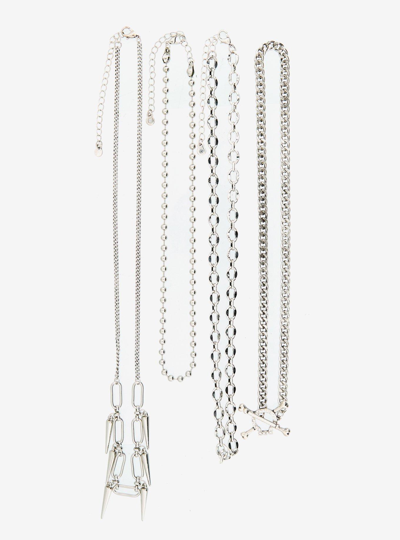 Silver Spike Chain Crossbone Necklace Set, , alternate