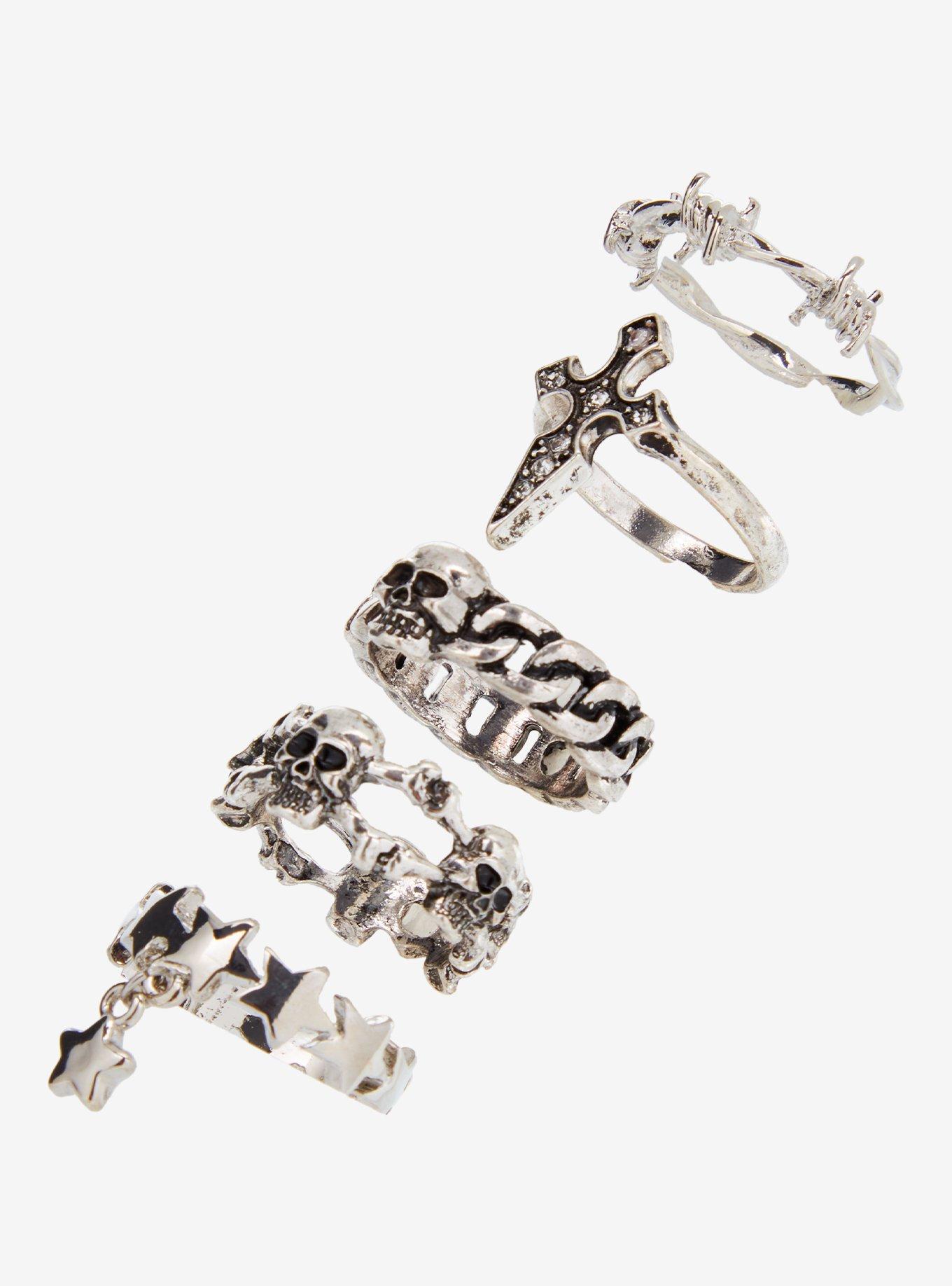 Skull Star Barbed Wire Ring Set, , alternate