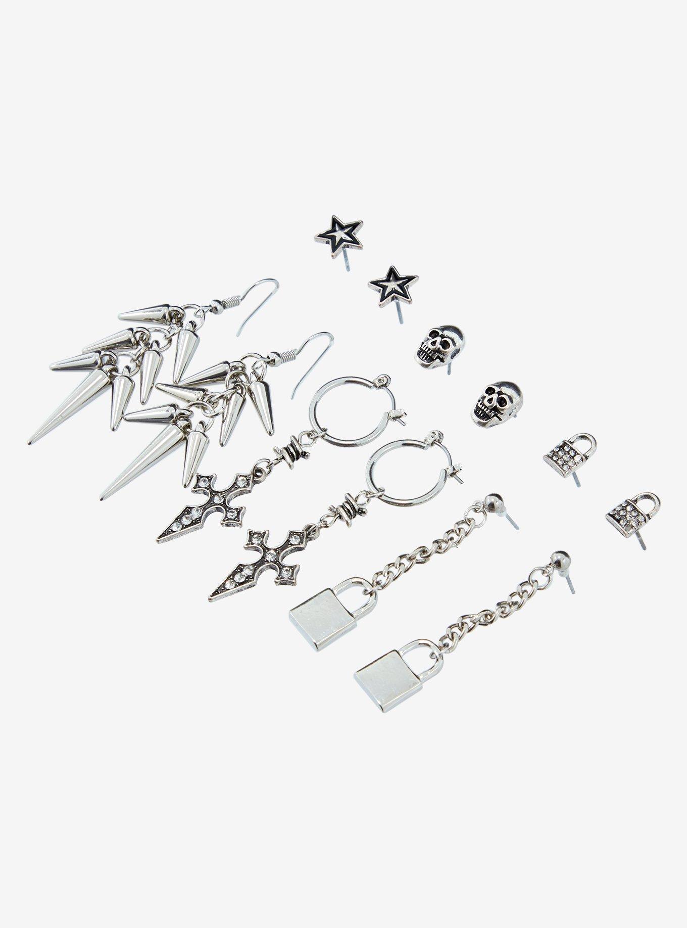 Spike Cross Padlock Earring Set, , alternate