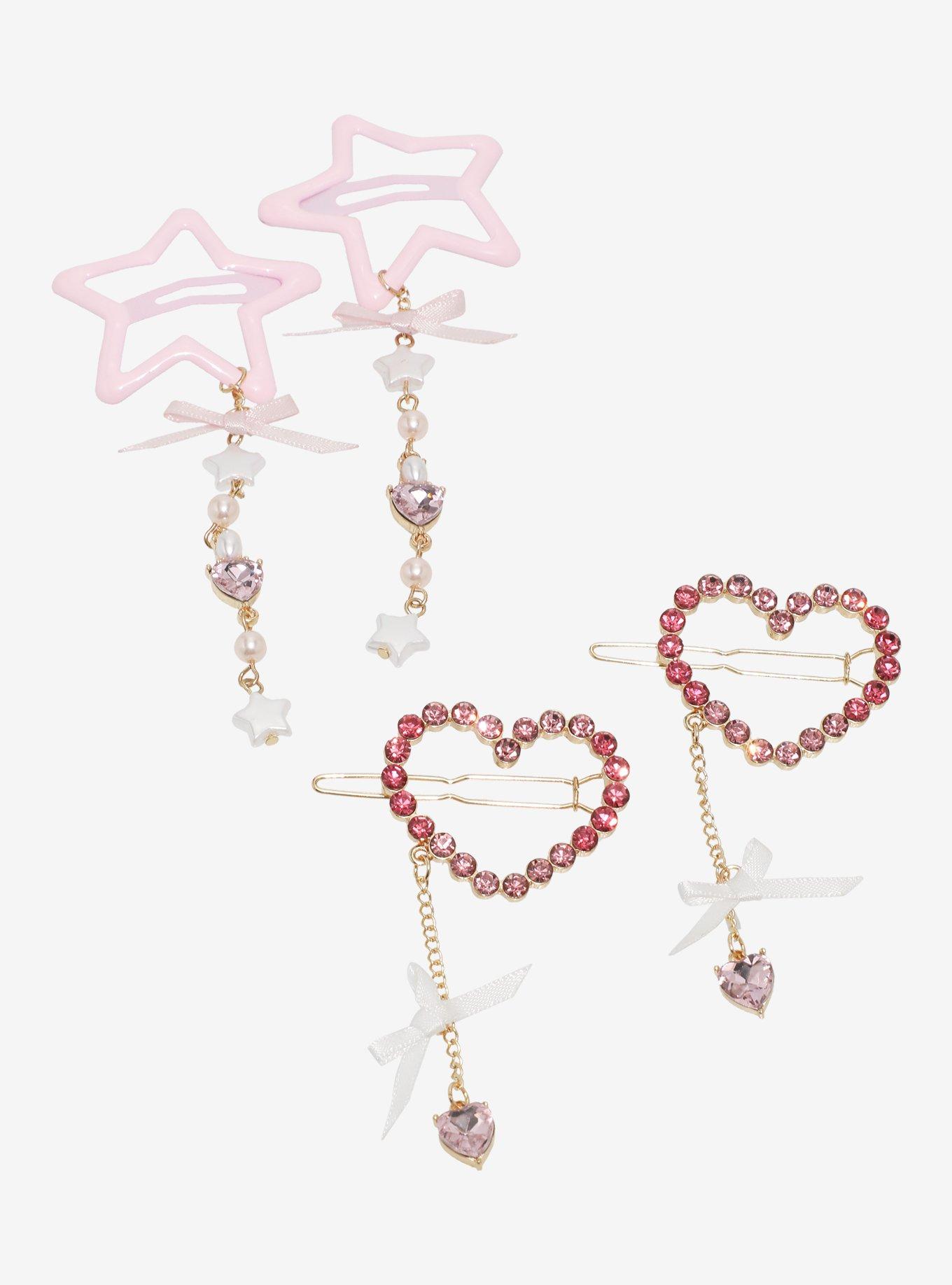 Sweet Society Heart Rhinestone Star Bead Hair Clip Set, , hi-res