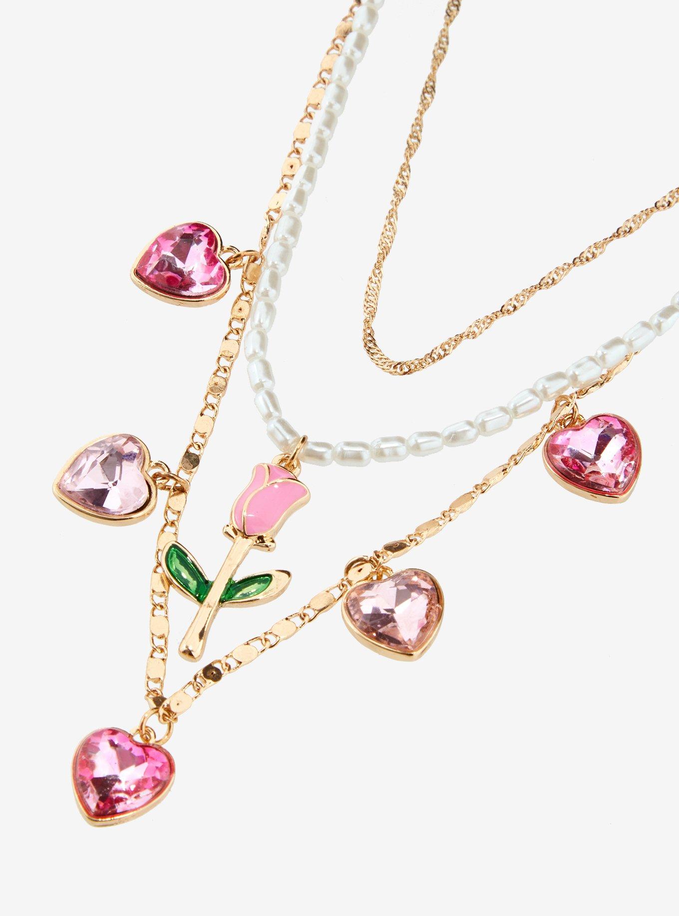 Sweet Society Pink Heart Tulip Necklace, , alternate
