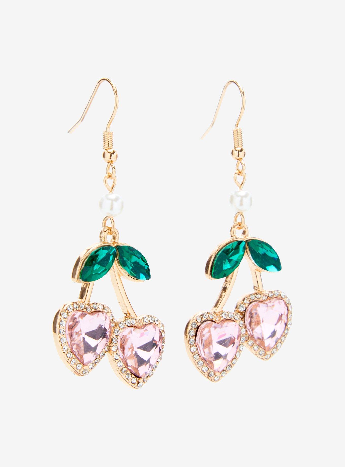 Sweet Society Cherry Heart Bling Drop Earrings, , hi-res