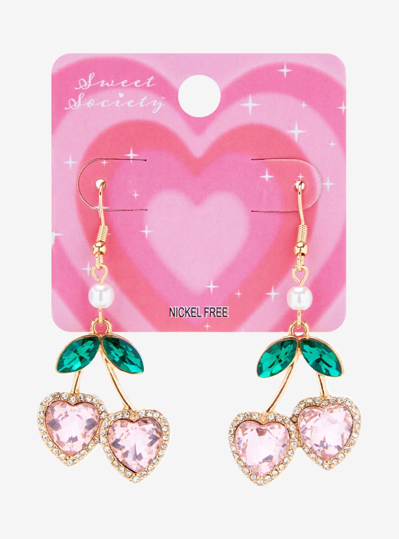 Sweet Society Cherry Heart Bling Drop Earrings, , alternate