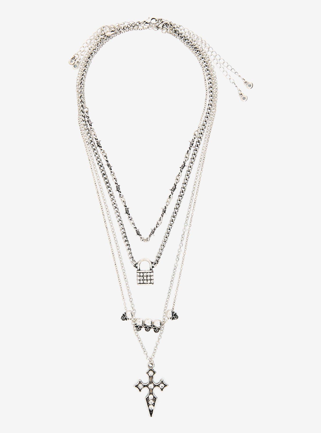 Skull Cross Padlock Necklace Set, , hi-res