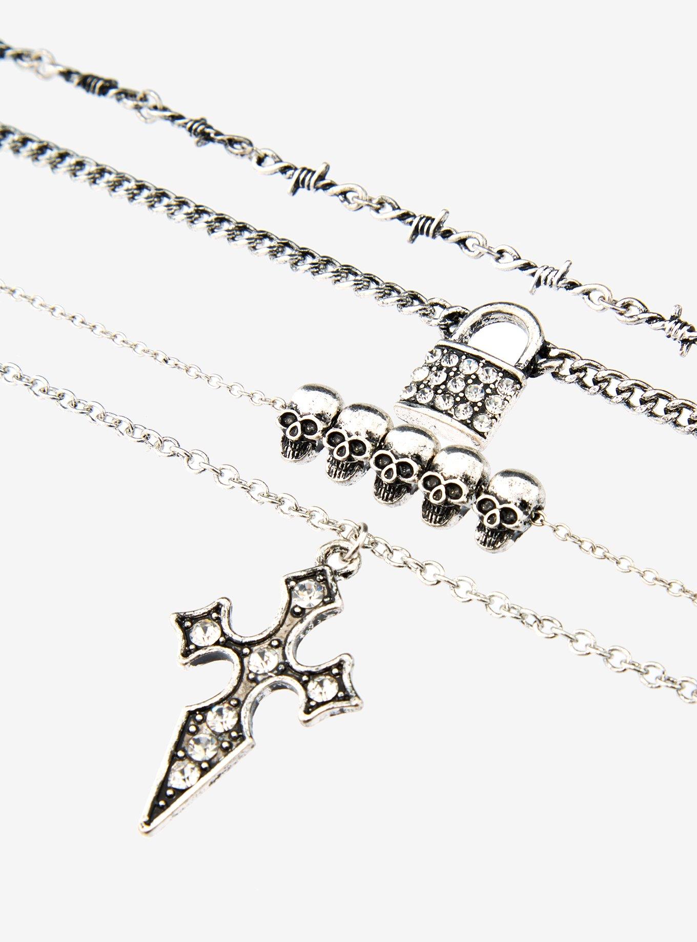Skull Cross Padlock Necklace Set, , alternate