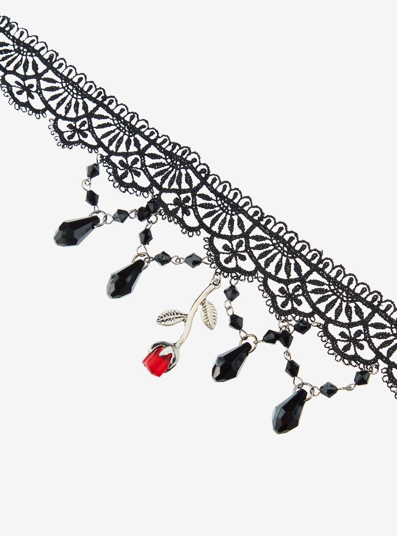 Dark Rose Bead Lace Choker, , alternate