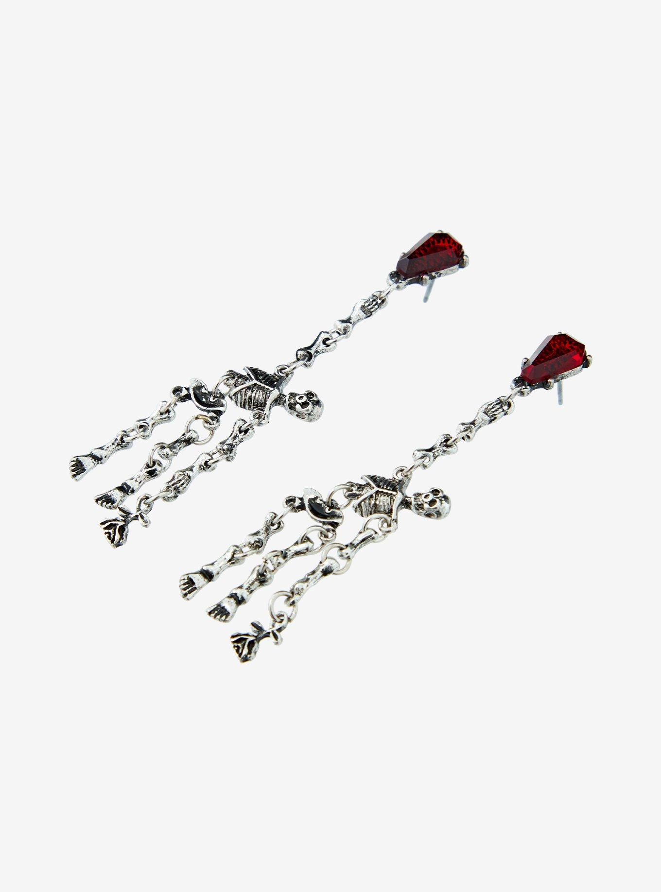 Coffin Dangling Skeleton Drop Earrings, , alternate