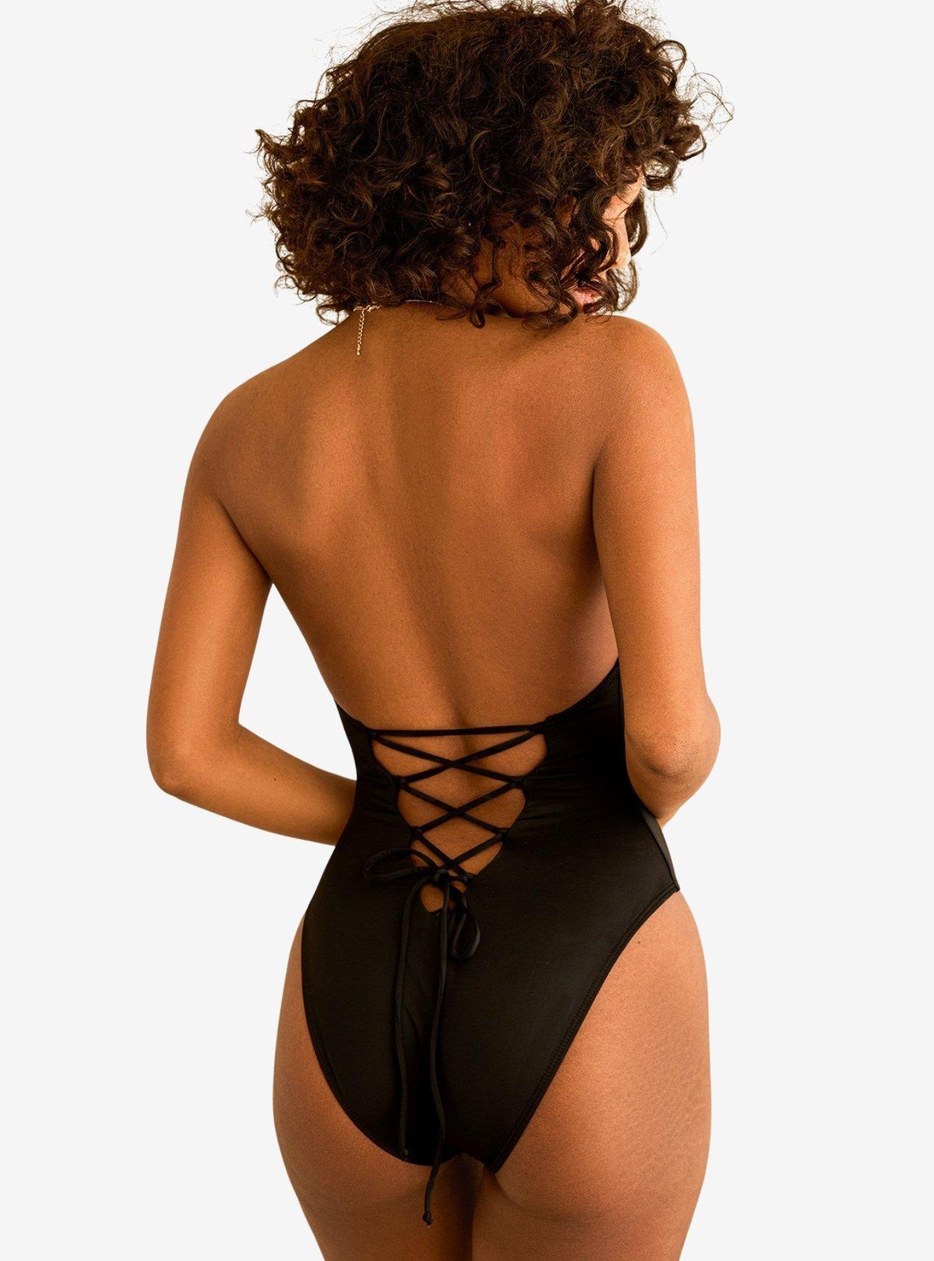 Dippin' Daisy's Cheryl Low Cut V-Neck Swim One Piece Black, BLACK, alternate