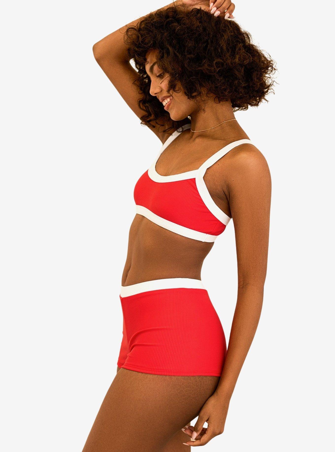 Dippin' Daisy's Kelly Bandeau Swim Top Poppy White Rib, , hi-res