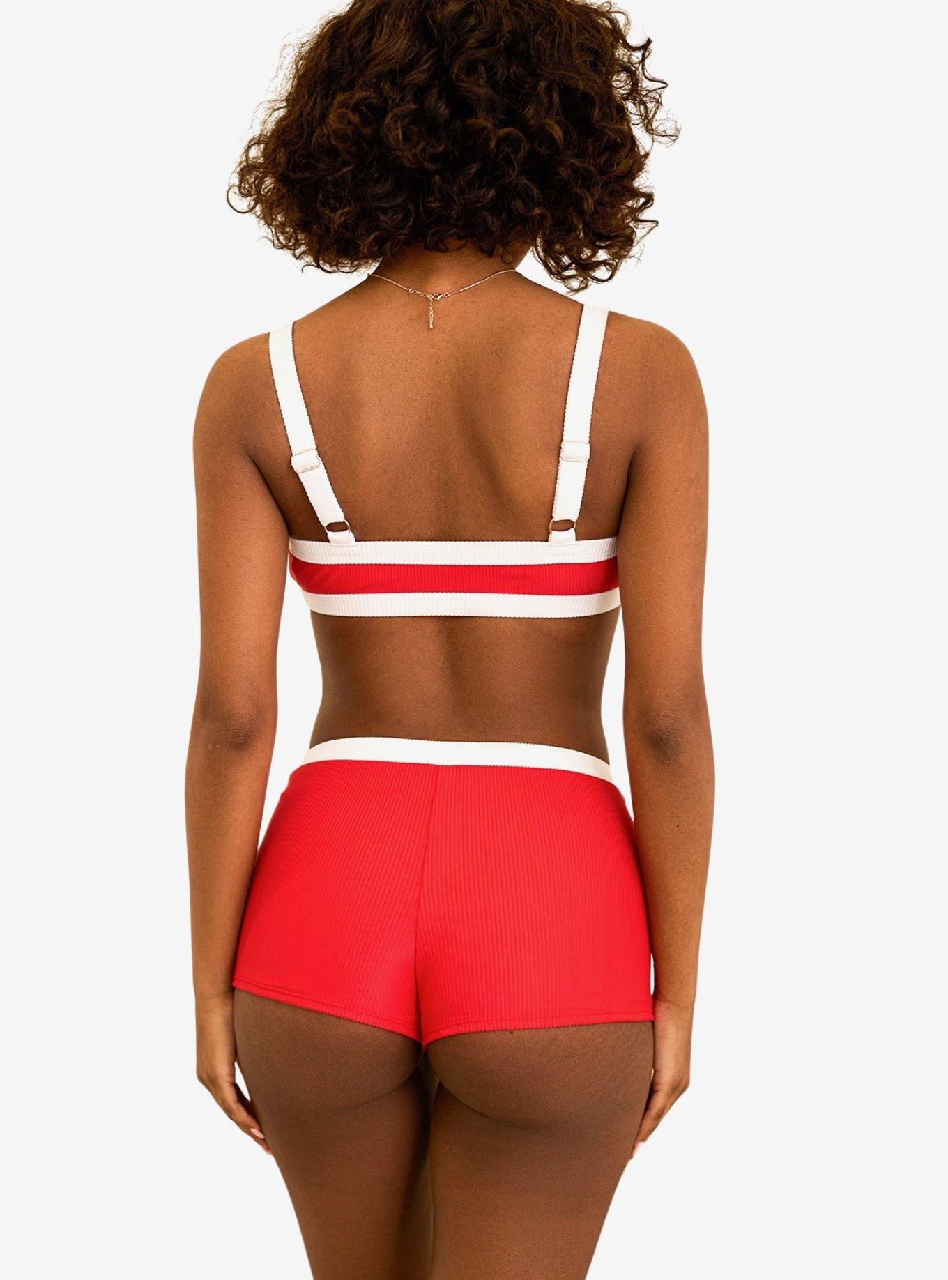 Dippin' Daisy's Kelly Bandeau Swim Top Poppy White Rib, RED, alternate