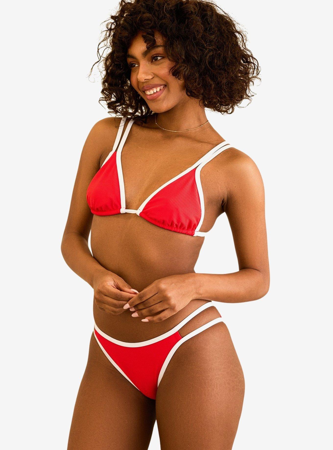 Dippin' Daisy's Billy Double Strap Swim Top Poppy White Rib, , hi-res
