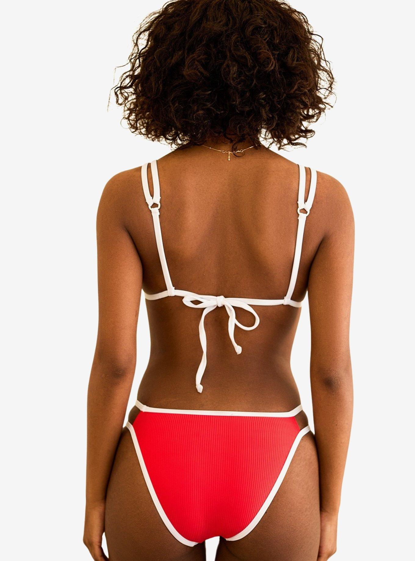 Dippin' Daisy's Billy Double Strap Swim Top Poppy White Rib, RED, alternate