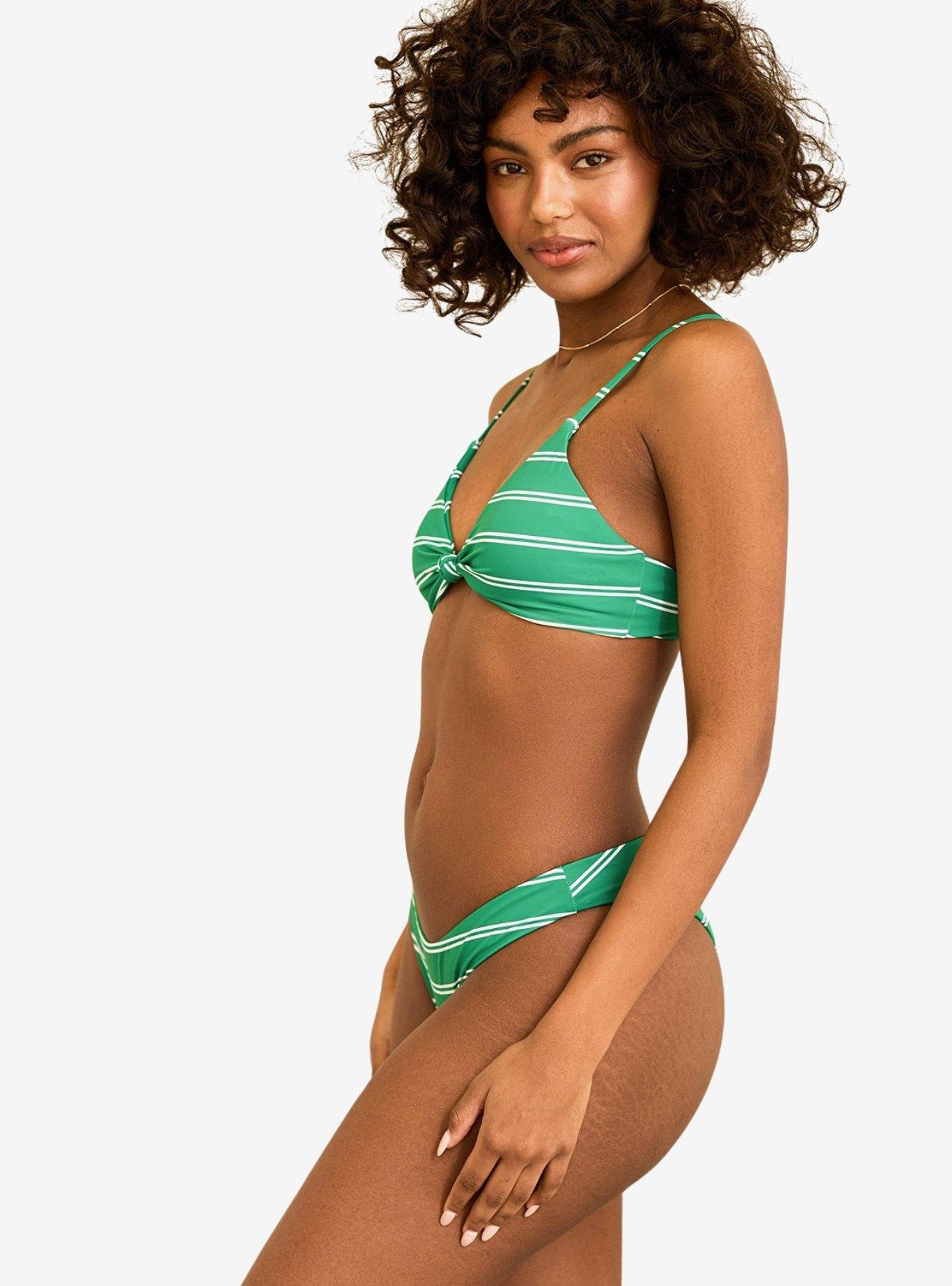 Dippin' Daisy's Zen Knotted Triangle Swim Top Green Moto Stripe, , hi-res