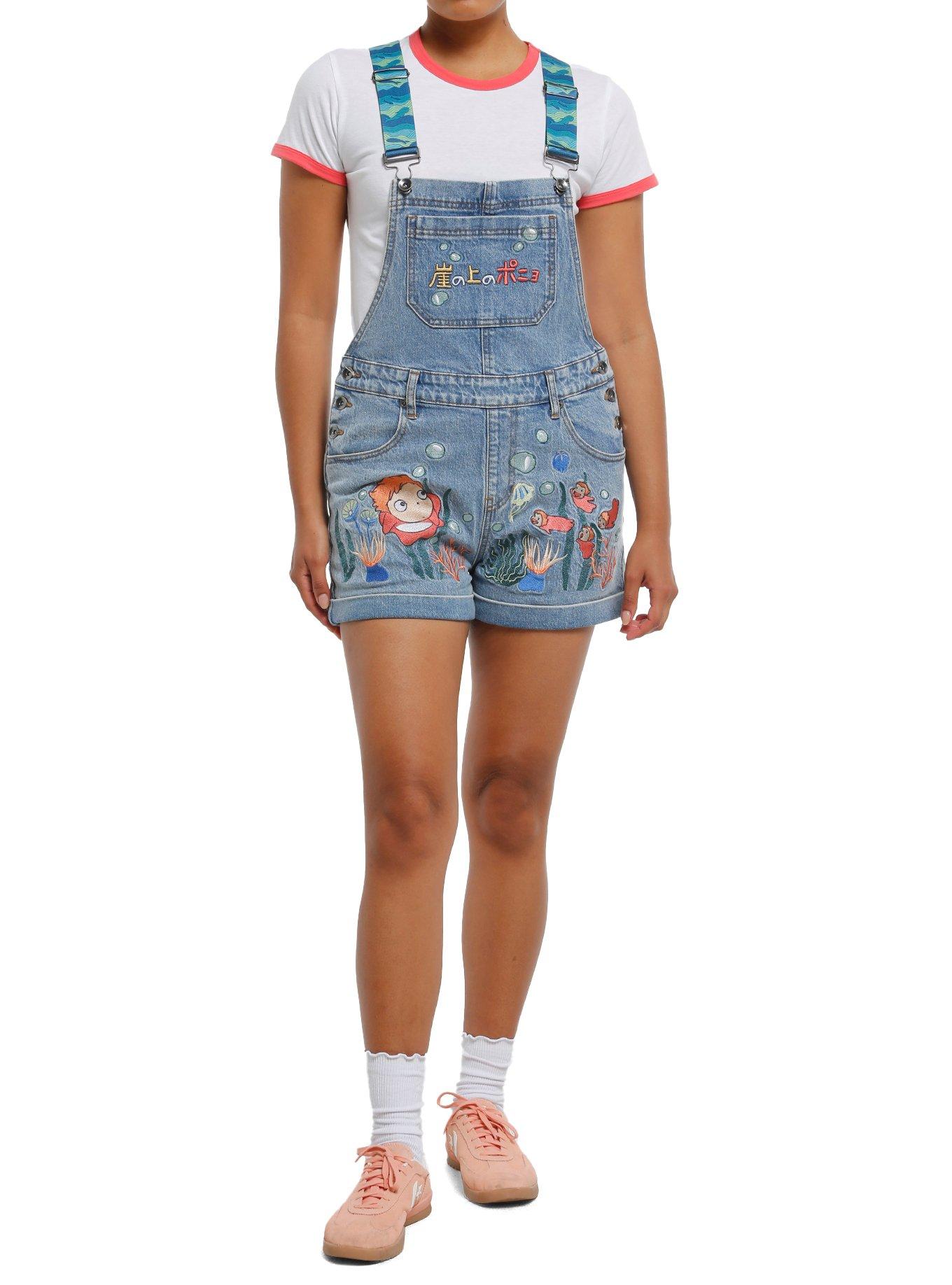 Her Universe Studio Ghibli® Ponyo Embroidered Denim Shortalls, , hi-res