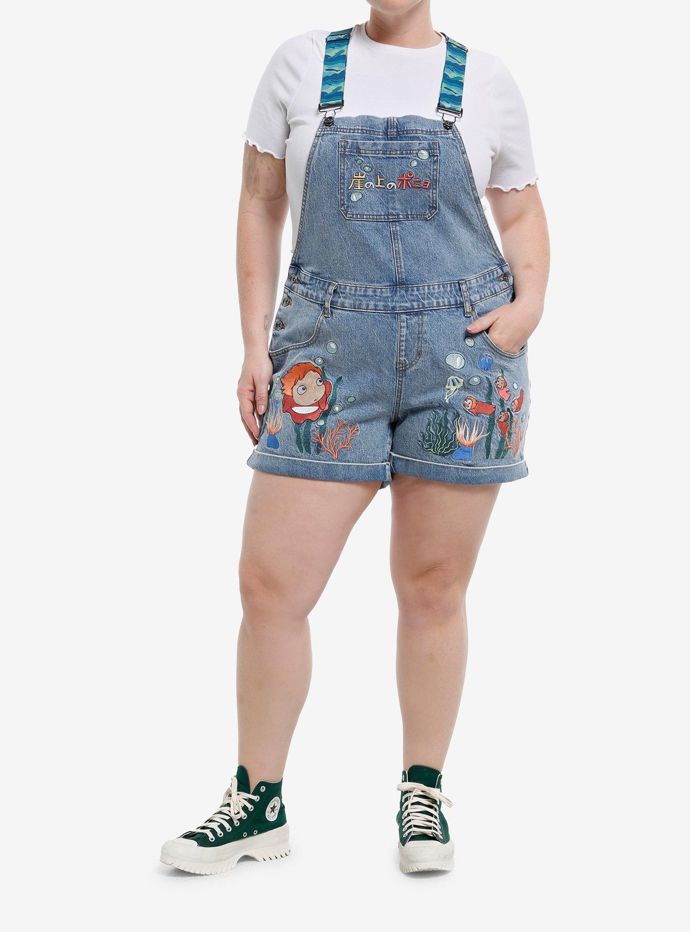 Her Universe Studio Ghibli® Ponyo Embroidered Denim Shortalls Plus Size, , hi-res