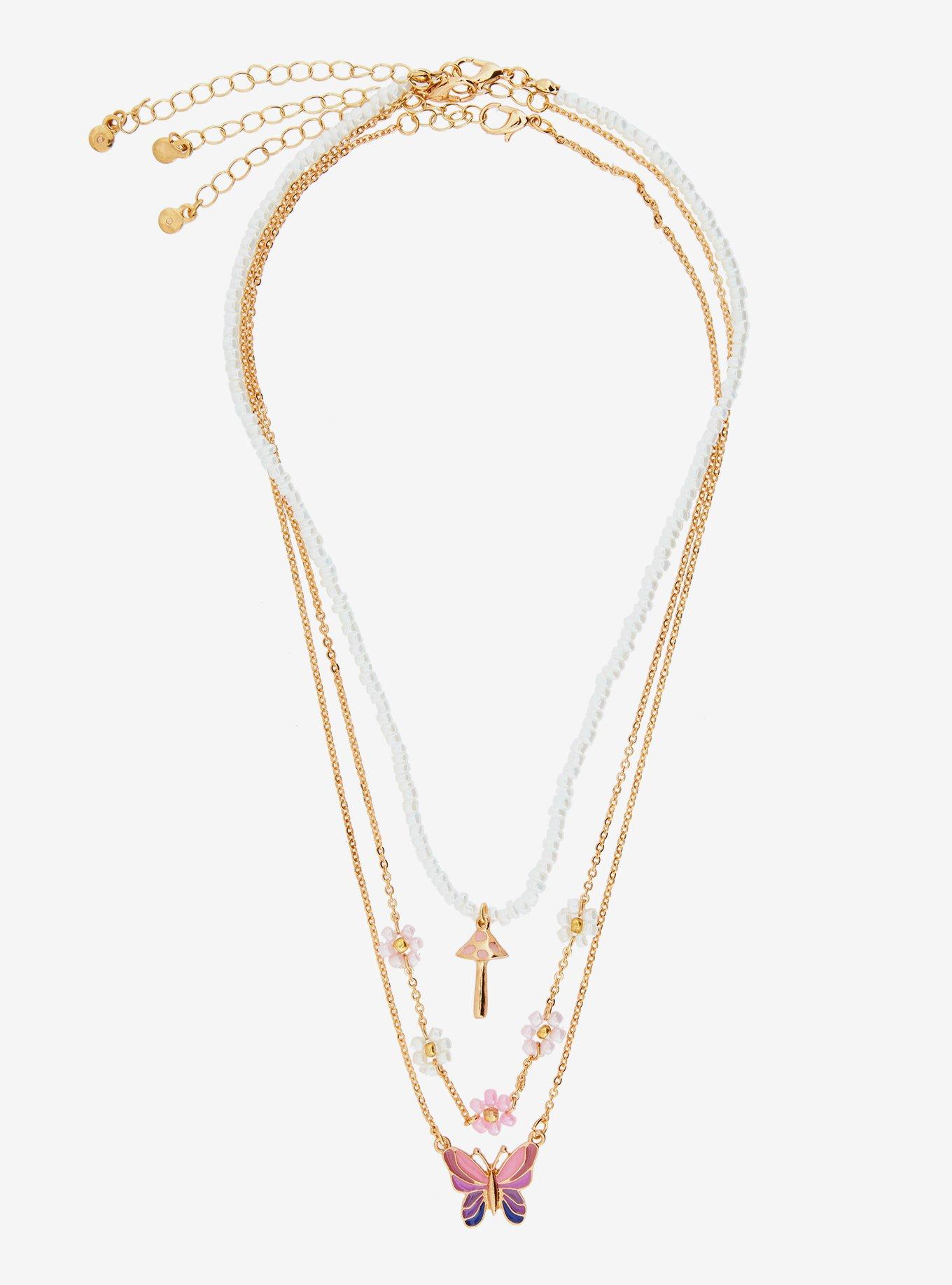 Thorn & Fable Butterfly Flower Mushroom Pearl Necklace Set, , hi-res