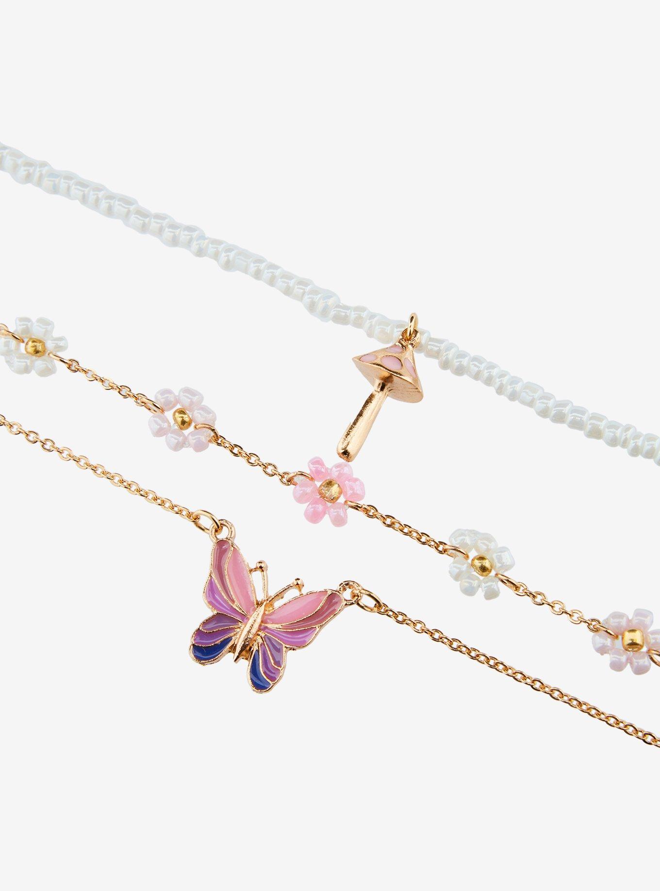 Thorn & Fable Butterfly Flower Mushroom Pearl Necklace Set, , alternate