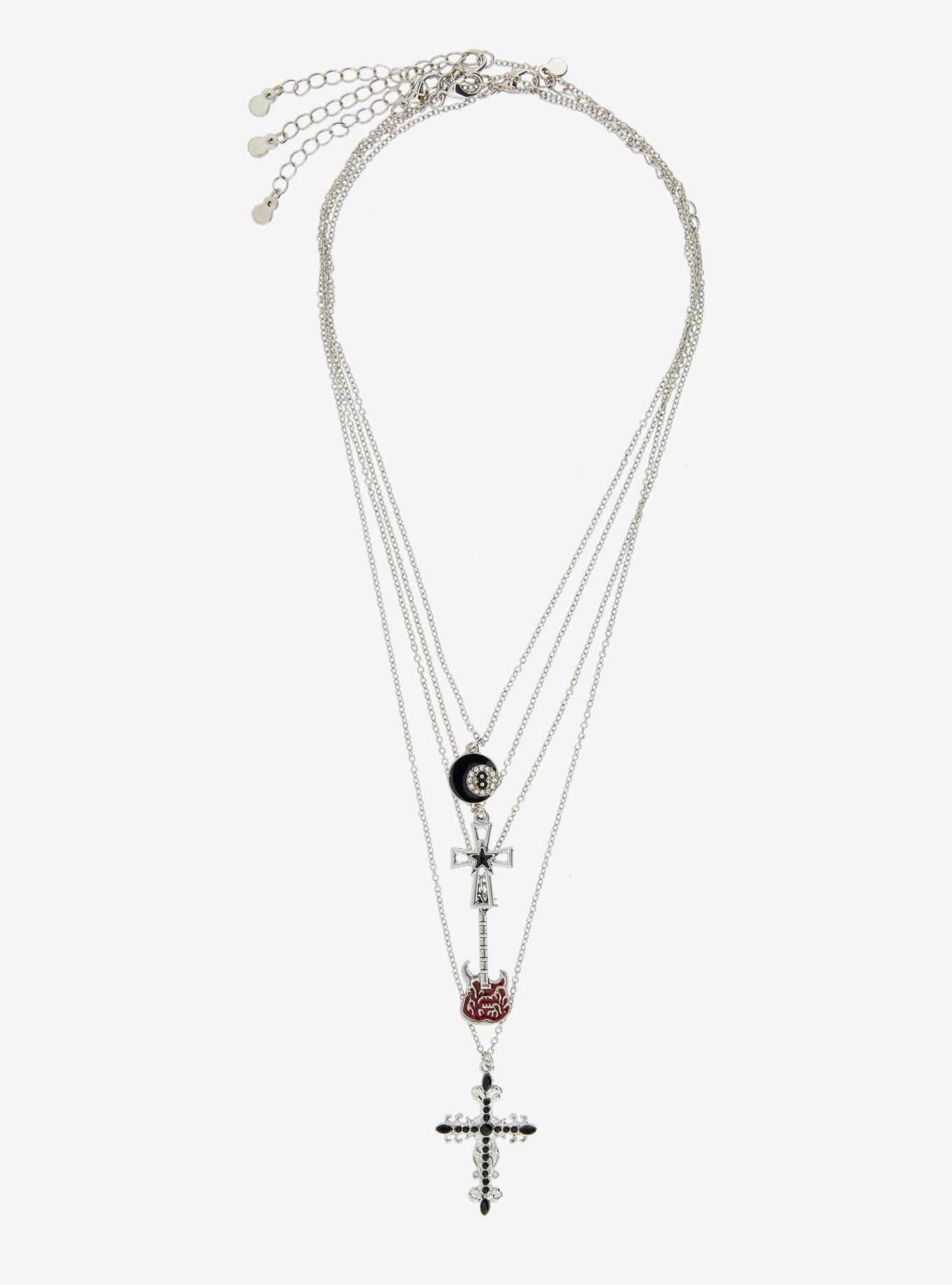 Social Collision Cross Guitar 8-Ball Necklace Set, , hi-res