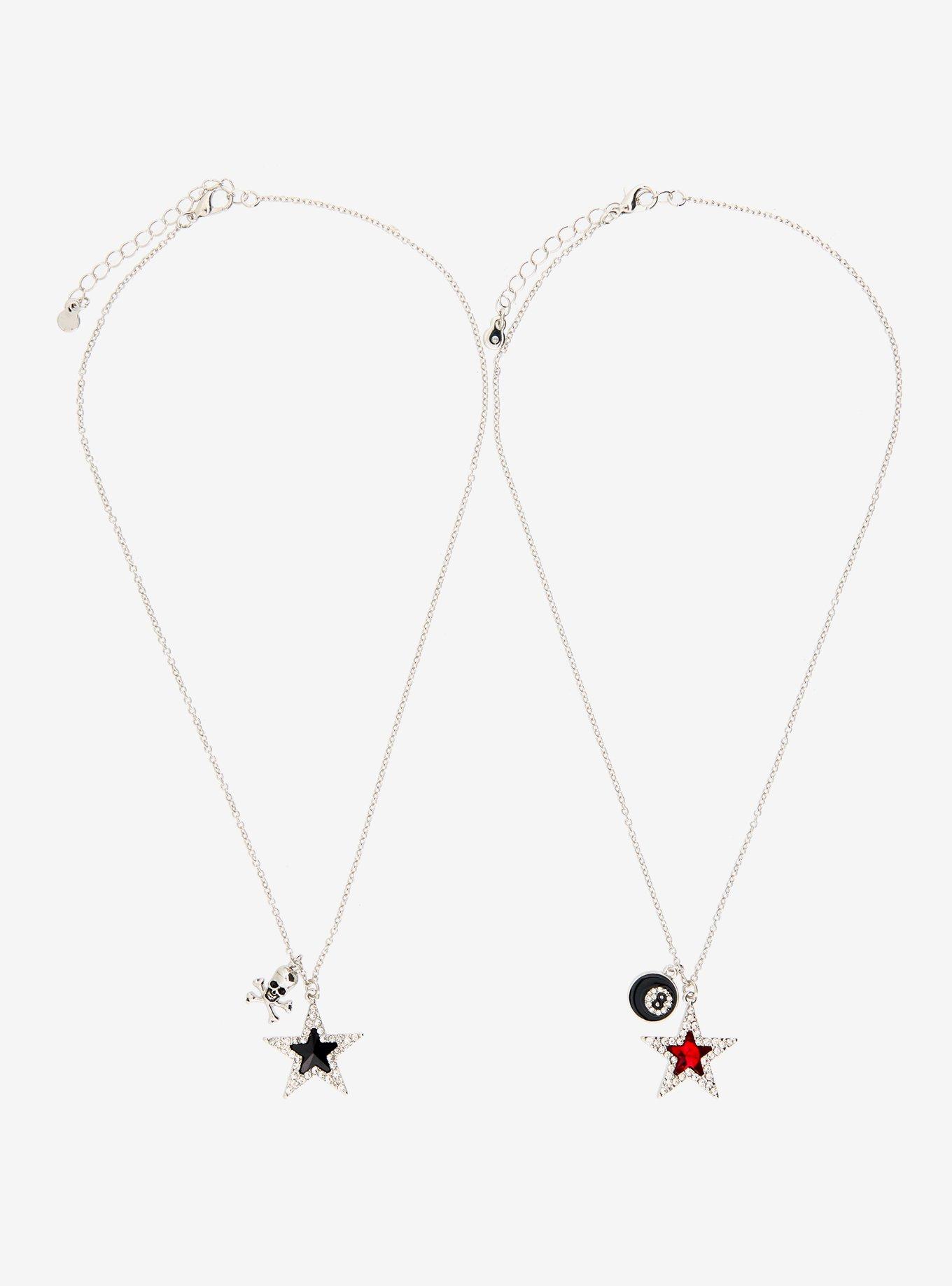 Social Collision Black & Red Rhinestone Star Best Friend Necklace Set, , hi-res