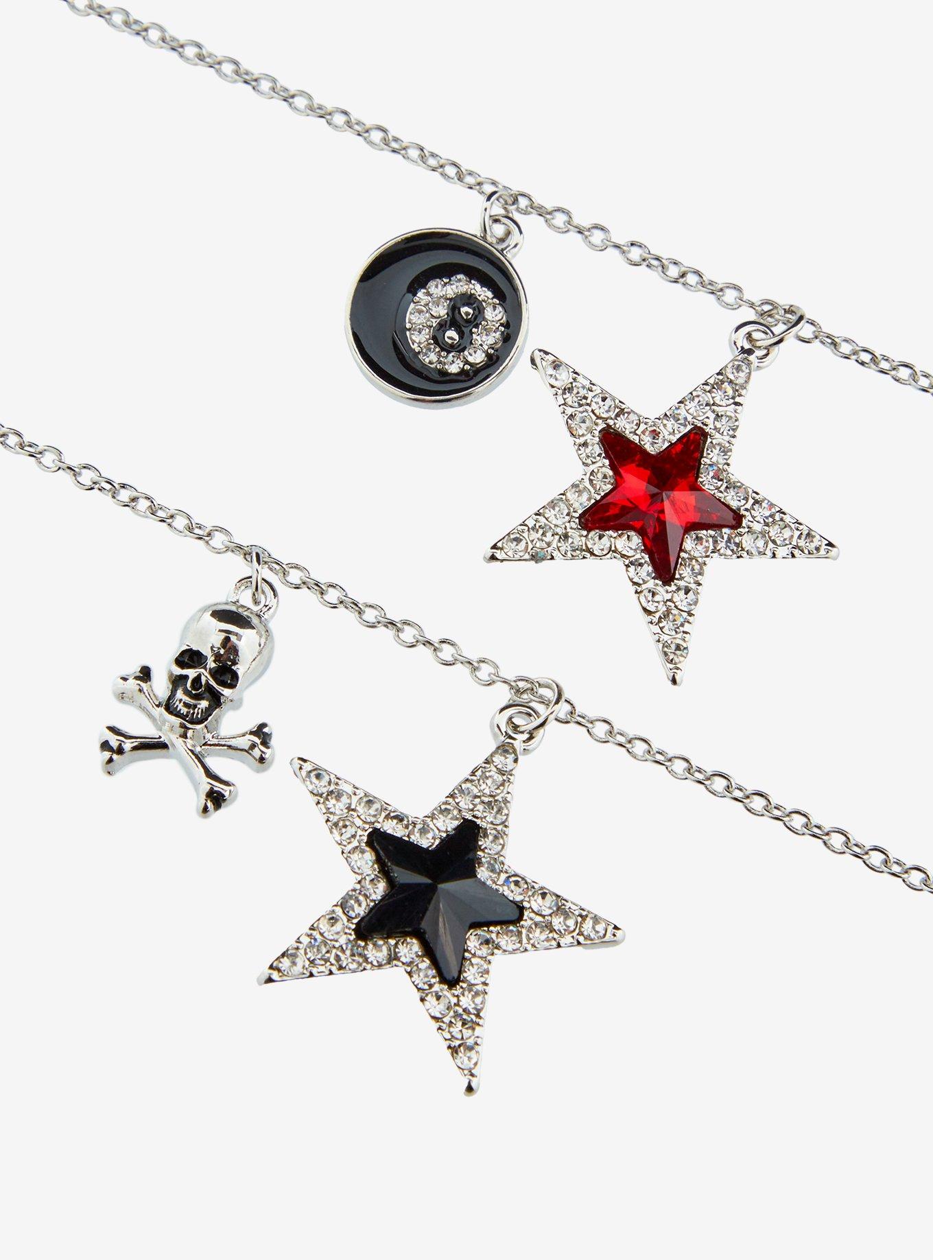 Social Collision Black & Red Rhinestone Star Best Friend Necklace Set, , alternate