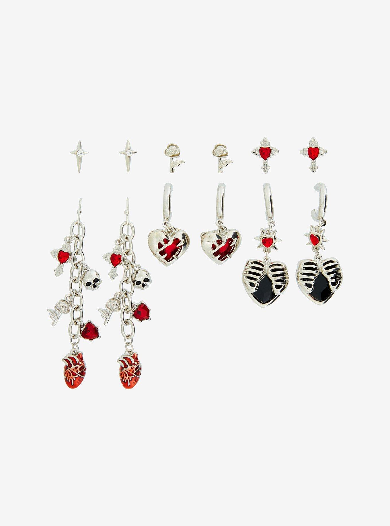 Social Collision Skeleton Heart Earring Set, , hi-res