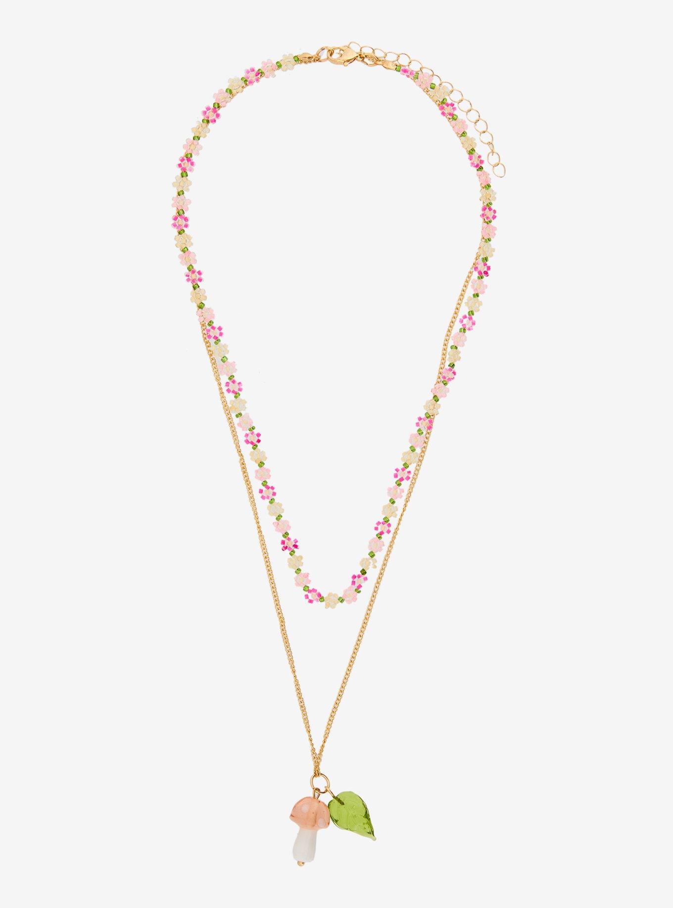 Thorn & Fable Flower Seed Bead Mushroom Necklace Set, , hi-res
