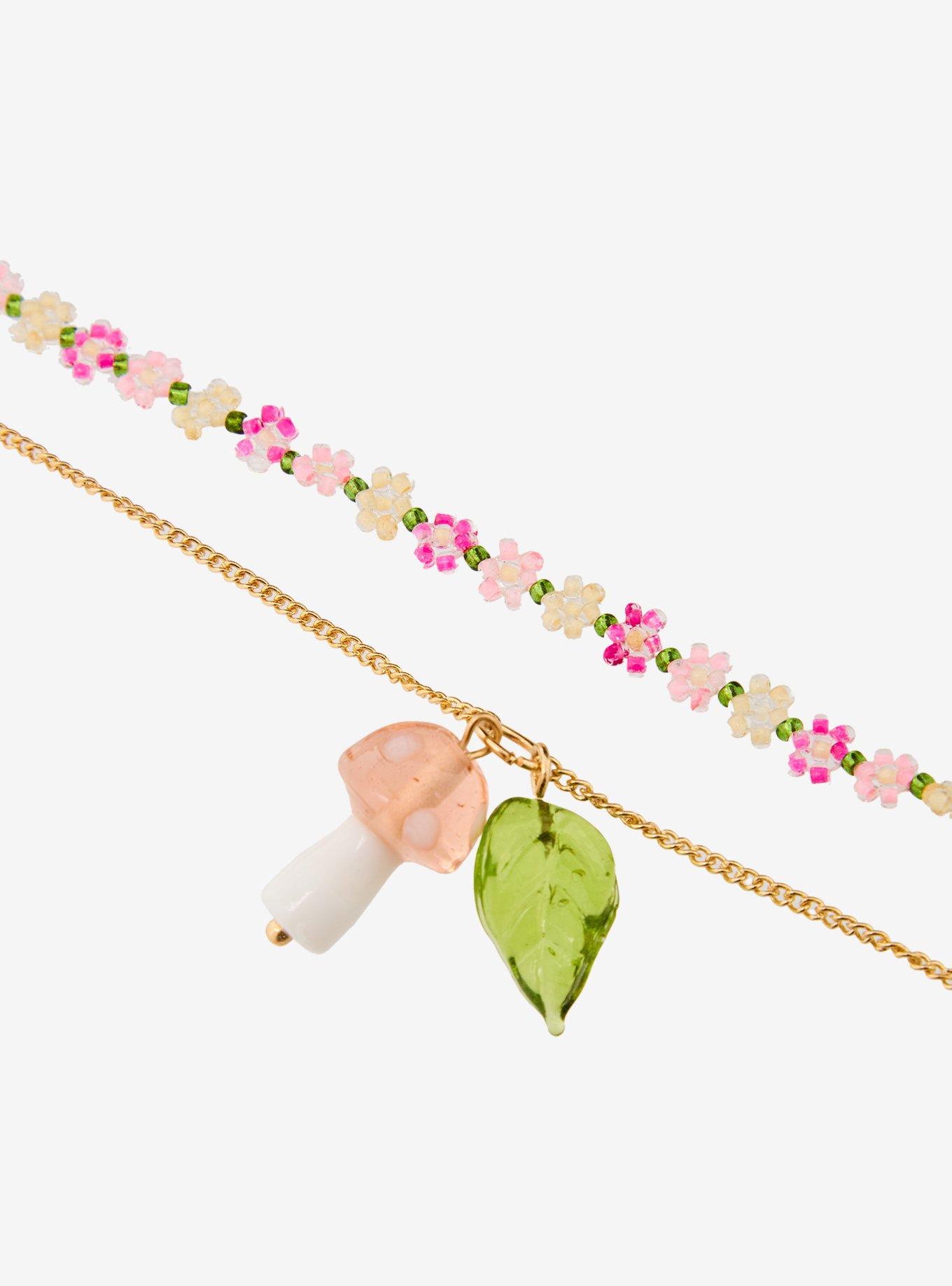 Thorn & Fable Flower Seed Bead Mushroom Necklace Set, , alternate