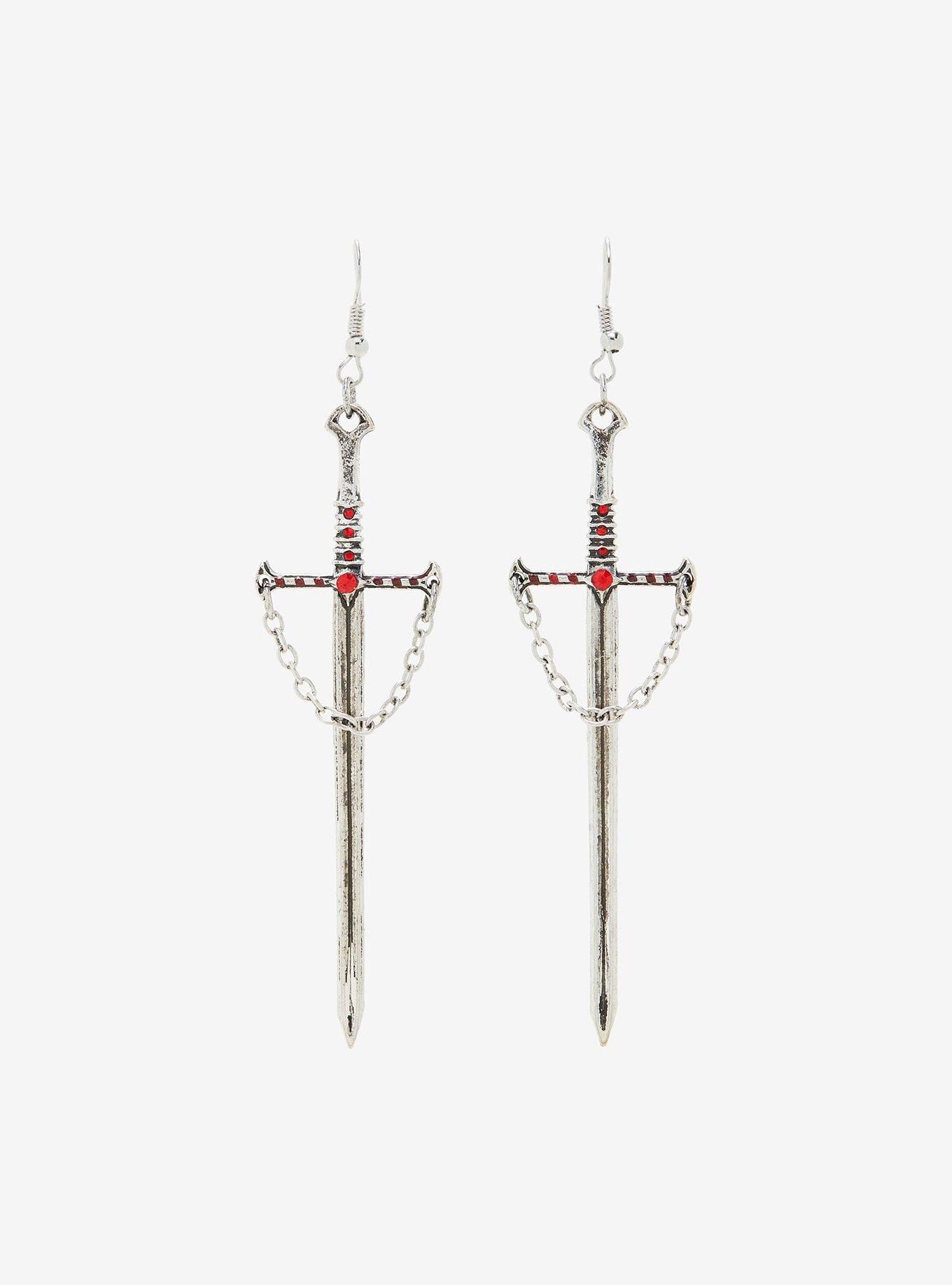 Sword Chain Drop Earrings, , hi-res