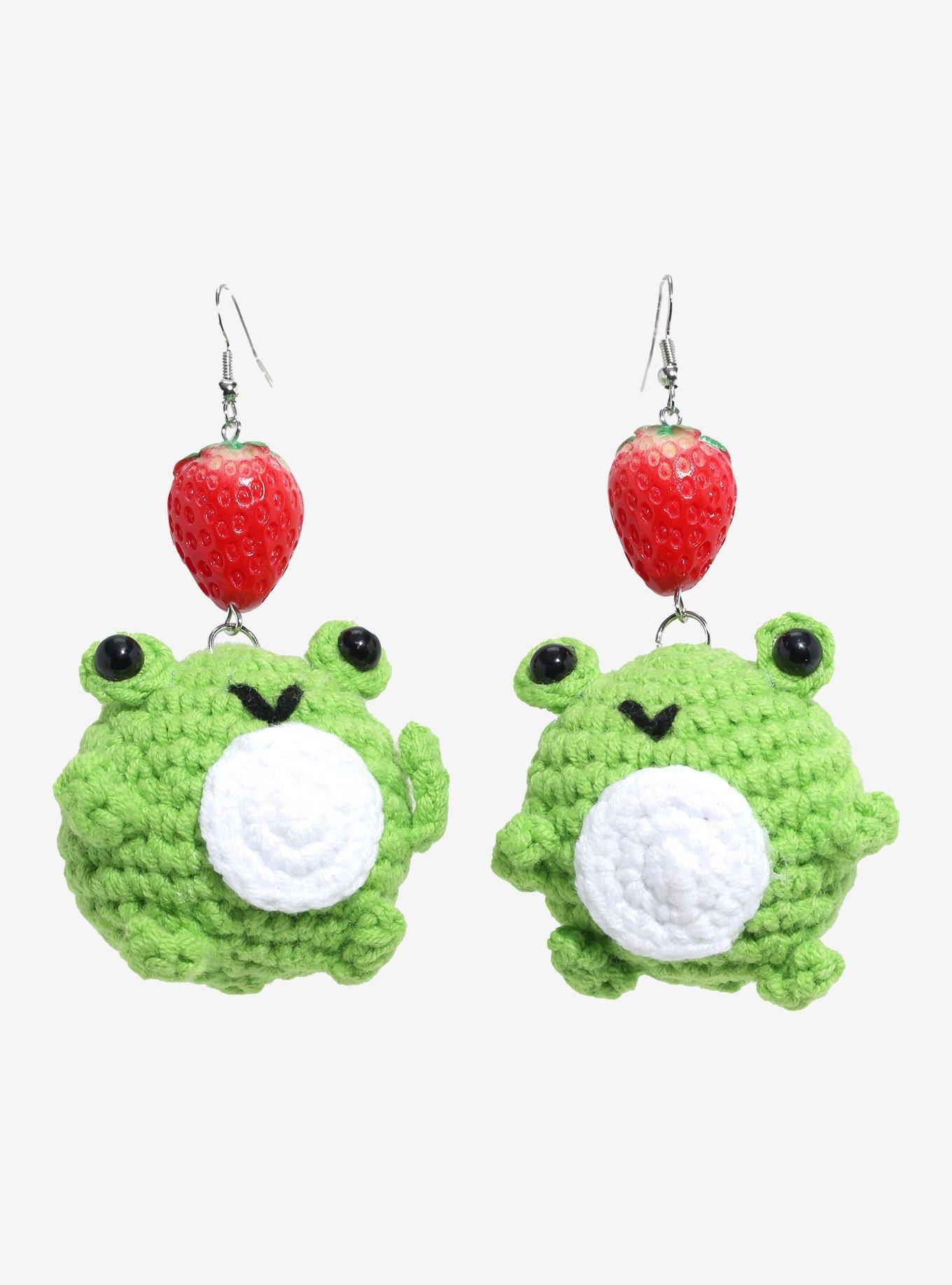 Sweet Society Strawberry Crochet Frog Drop Earrings, , hi-res