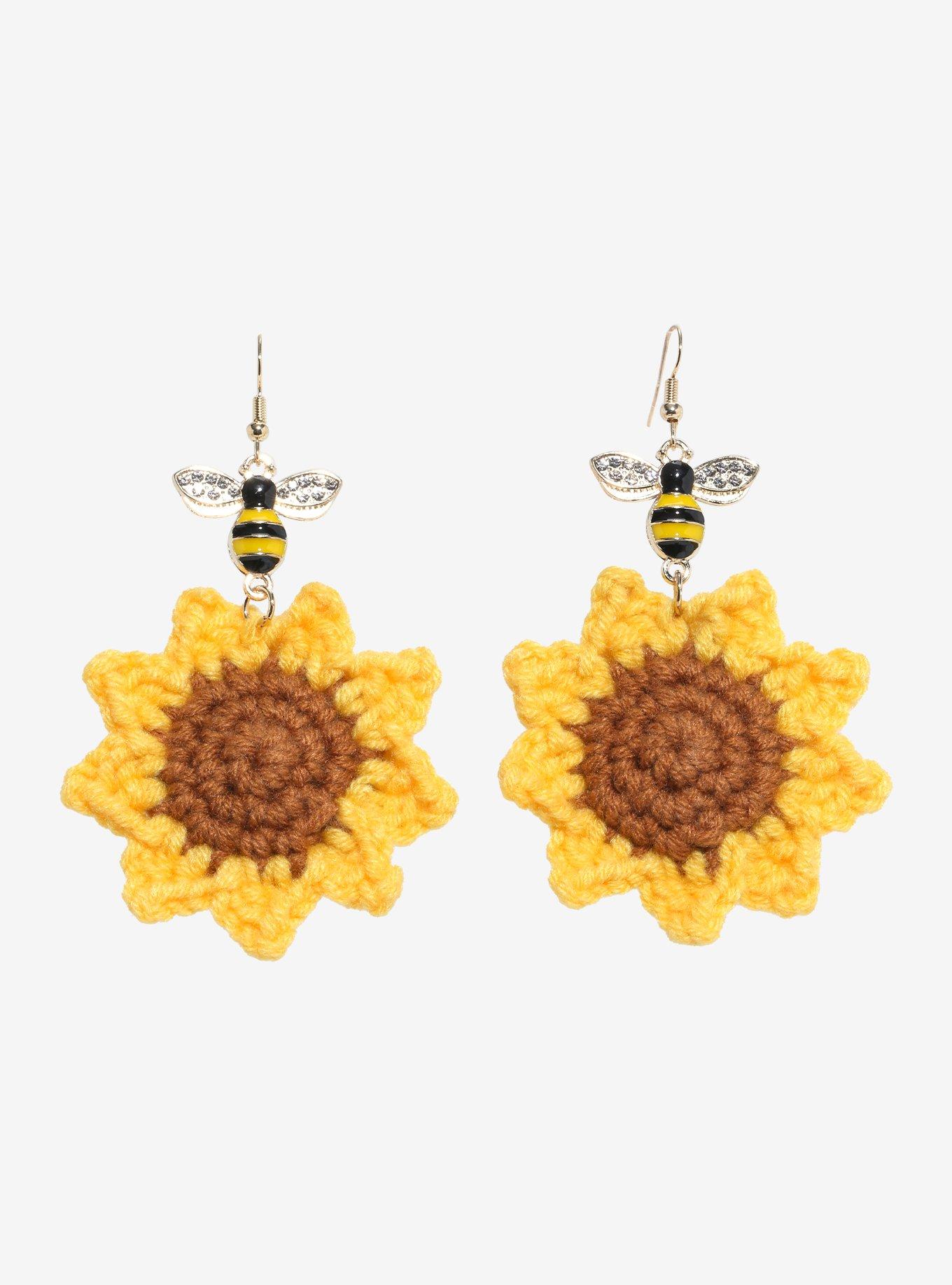 Thorn & Fable Sunflower Bee Drop Earrings, , hi-res