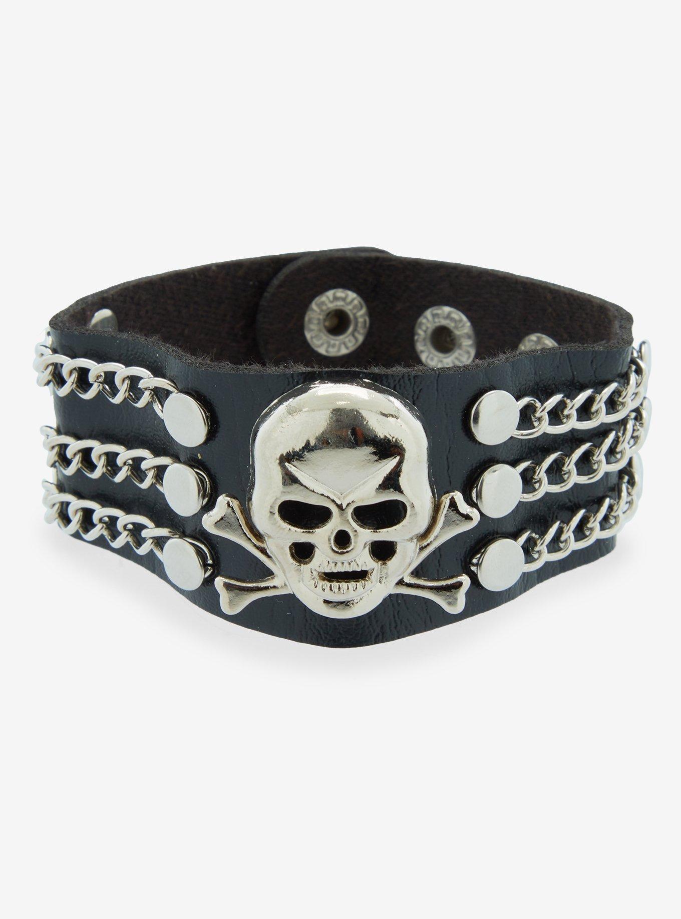 Social Collision Skull & Crossbones Chains Cuff Bracelet, , hi-res