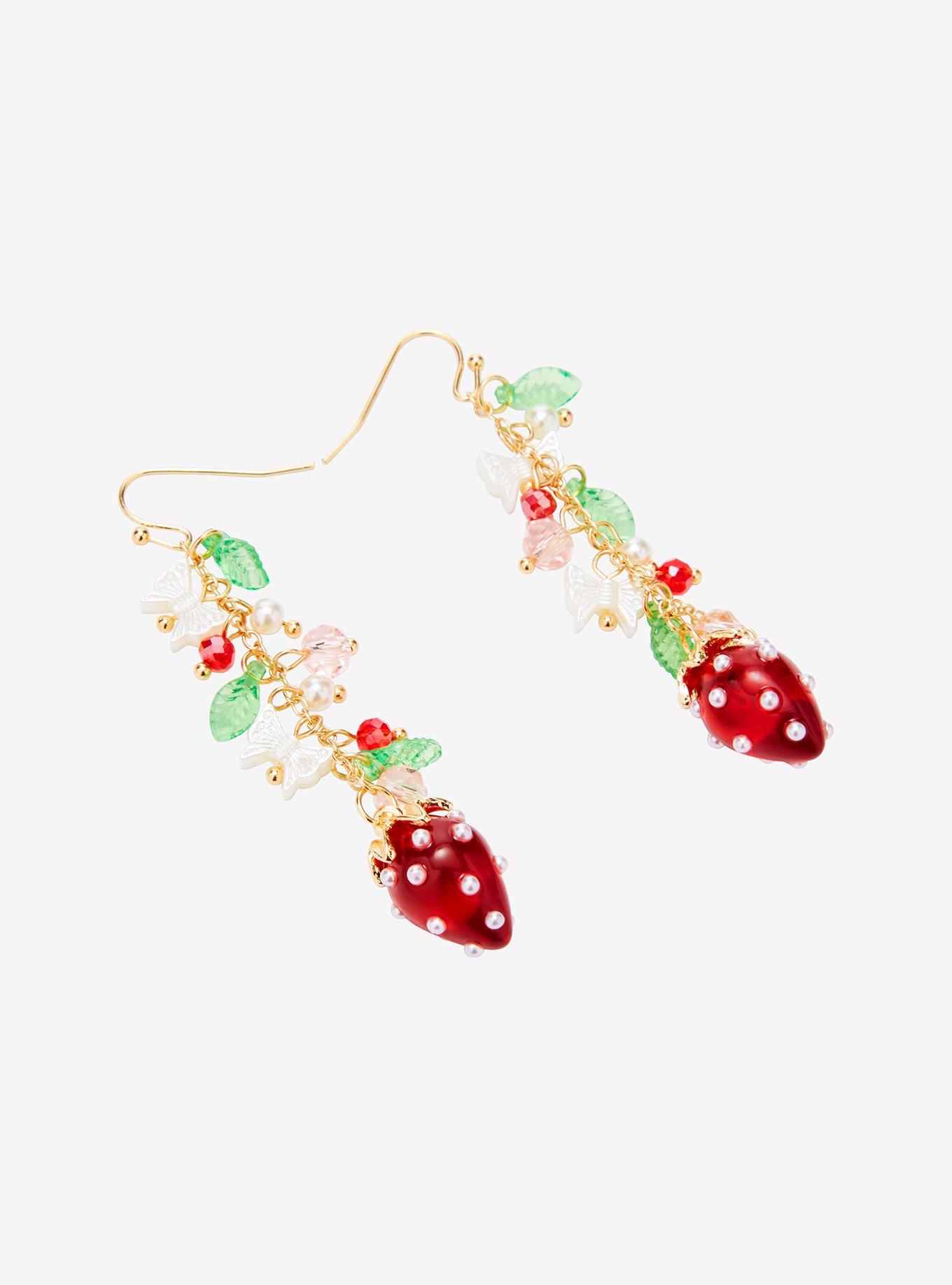 Sweet Society Strawberry Butterfly Drop Earrings, , alternate