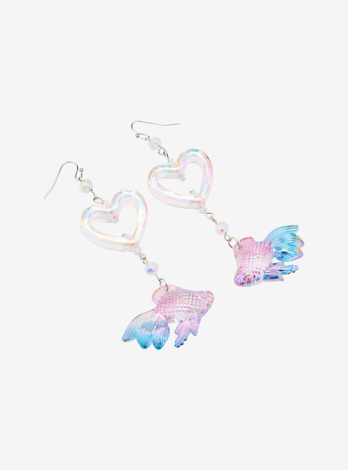 Sweet Society Iridescent Heart Goldfish Drop Earrings, , alternate