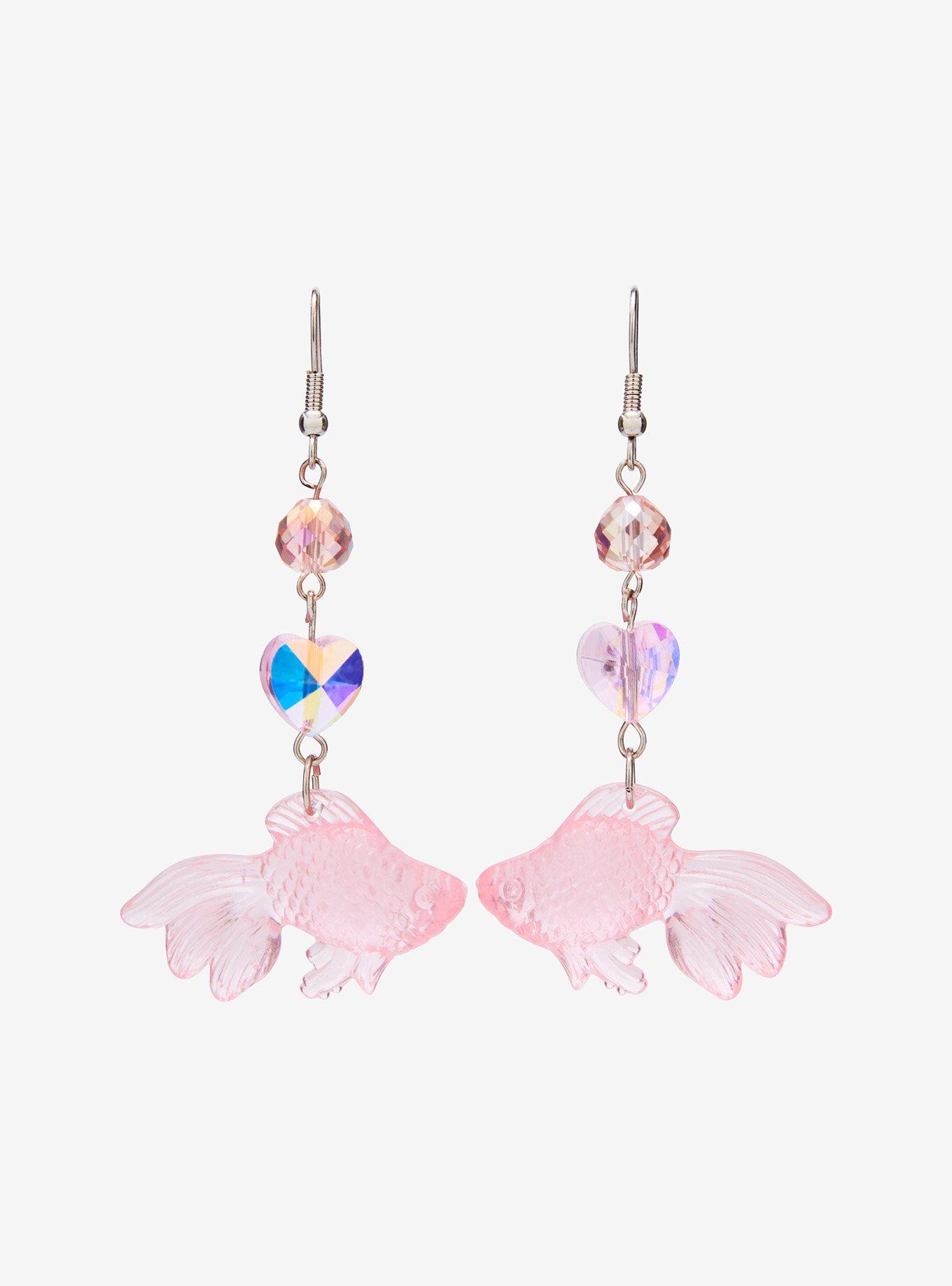 Sweet Society Pink Glitter Goldfish Drop Earrings, , hi-res