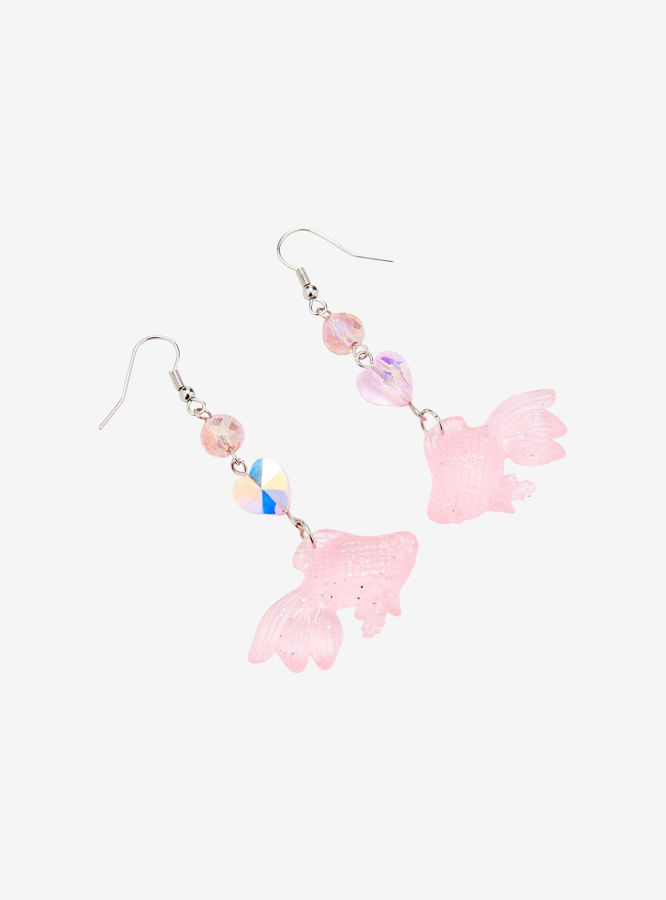 Sweet Society Pink Glitter Goldfish Drop Earrings, , alternate
