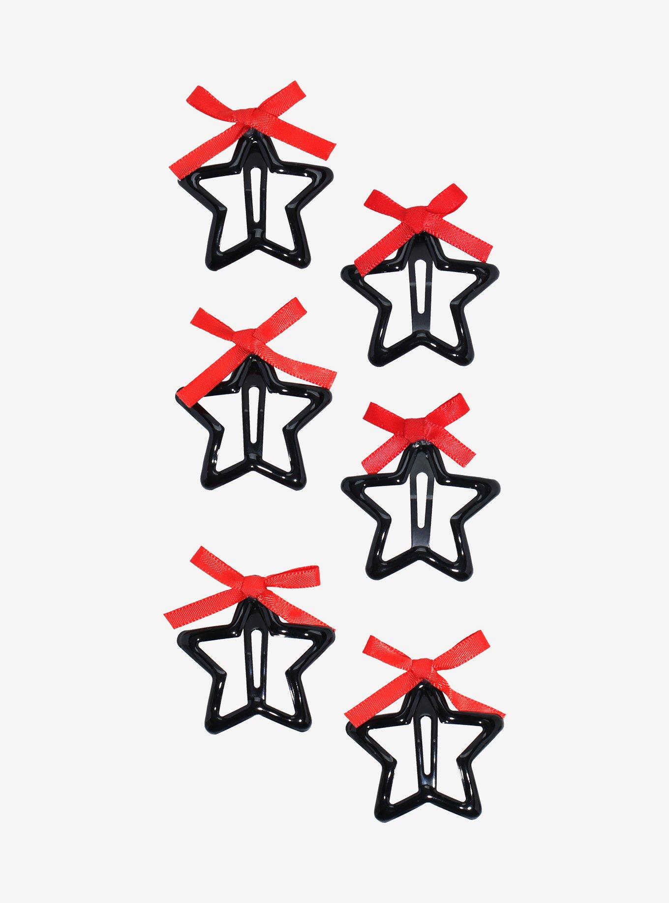Black Star & Red Bow Hair Clip Set, , hi-res