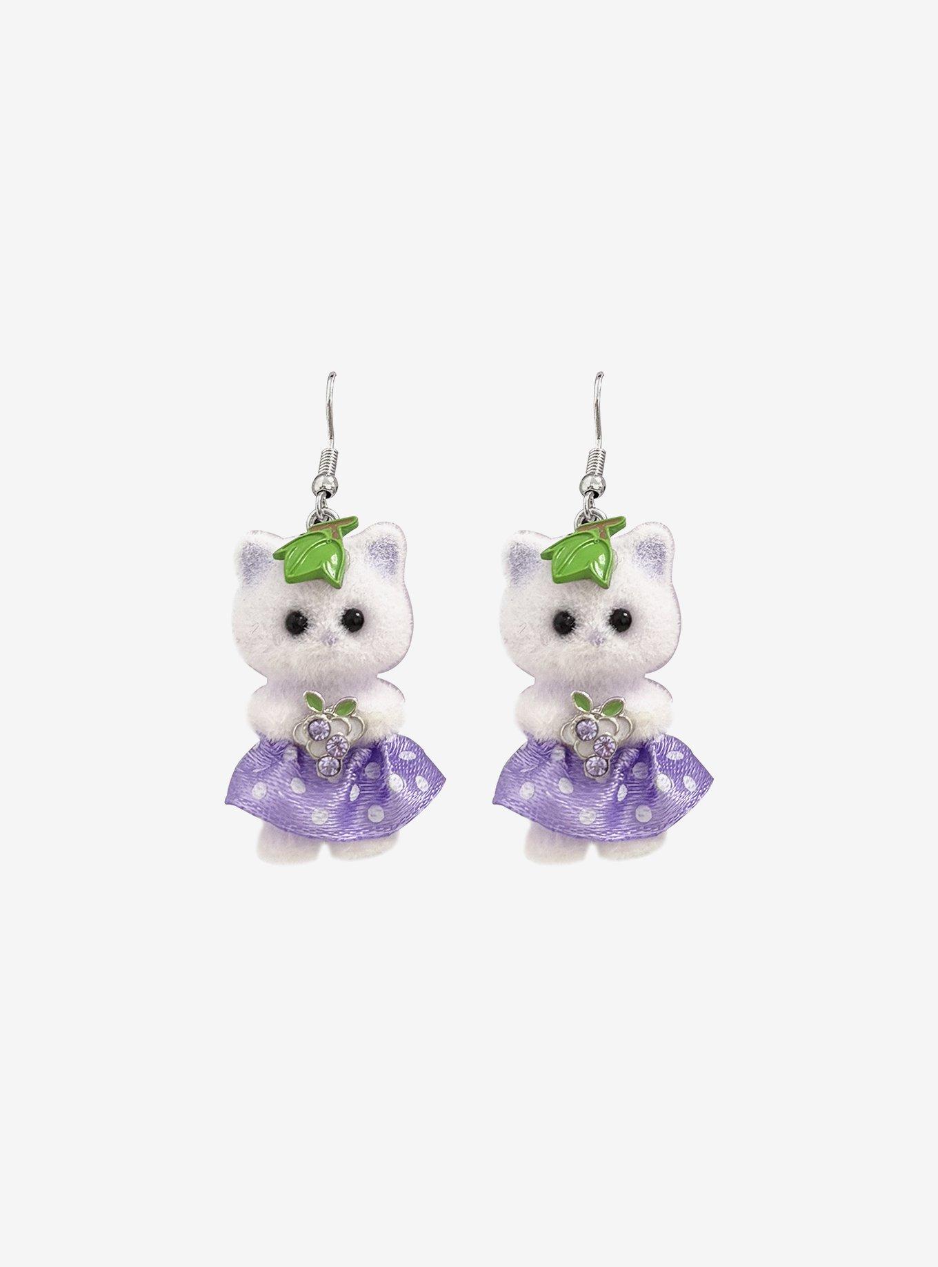 Sweet Society Grape Fuzzy Figural Cat Earrings, , hi-res