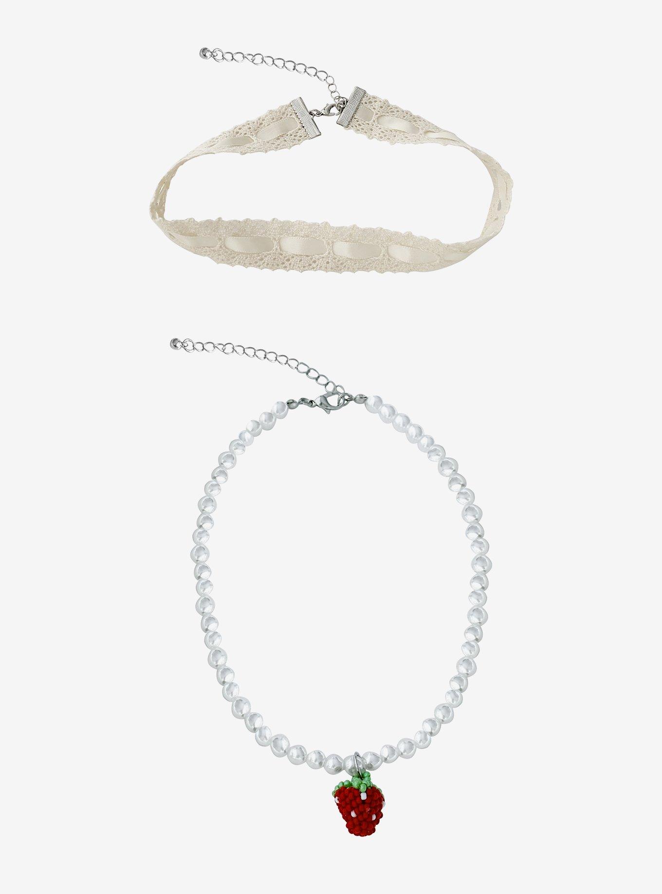 Sweet Society Strawberry Bead Lace Necklace Set, , hi-res