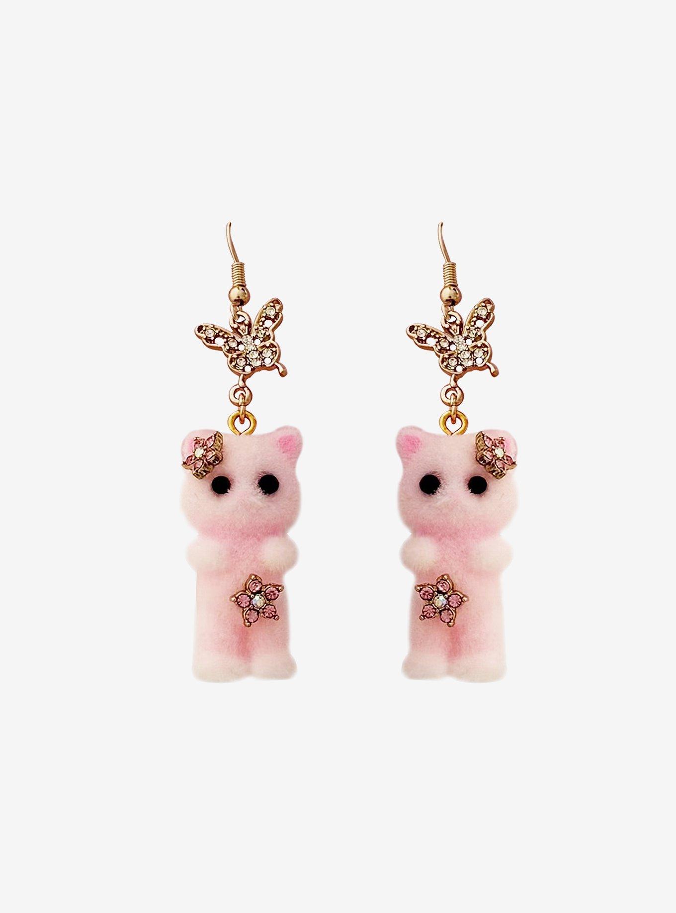 Sweet Society Sakura Fuzzy Cat Earrings, , hi-res