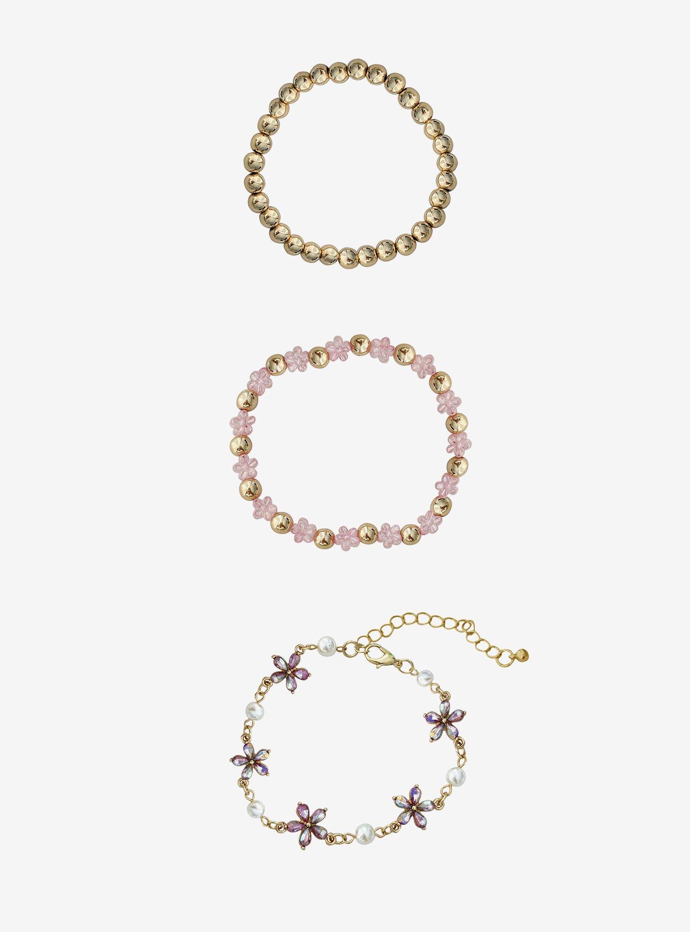 Sweet Society Flower Gem Bead Bracelet Set, , hi-res